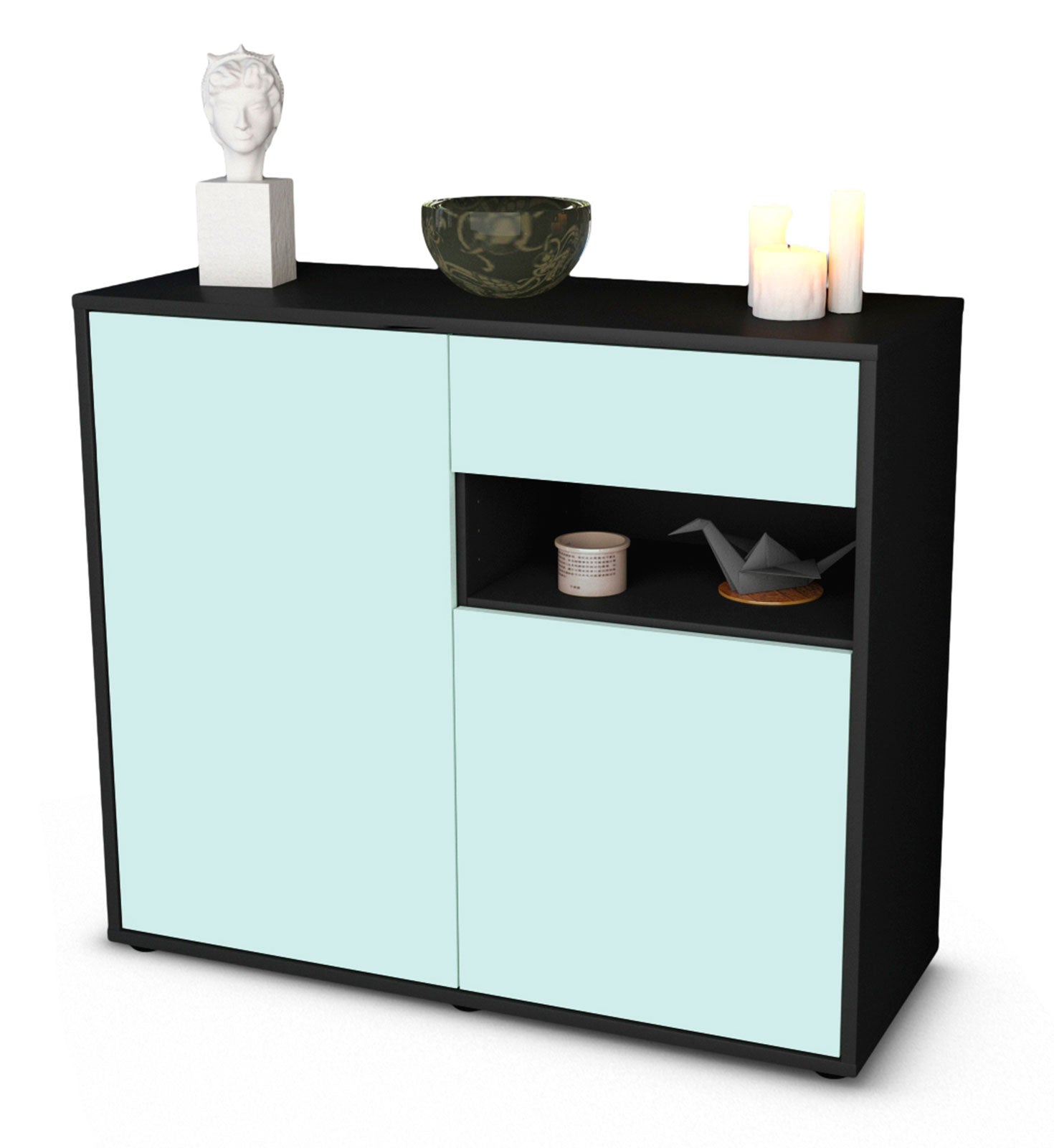 Sideboard - Charlotta - Design Farbakzent - Freistehend mit Push to open  92 cm Anthrazit