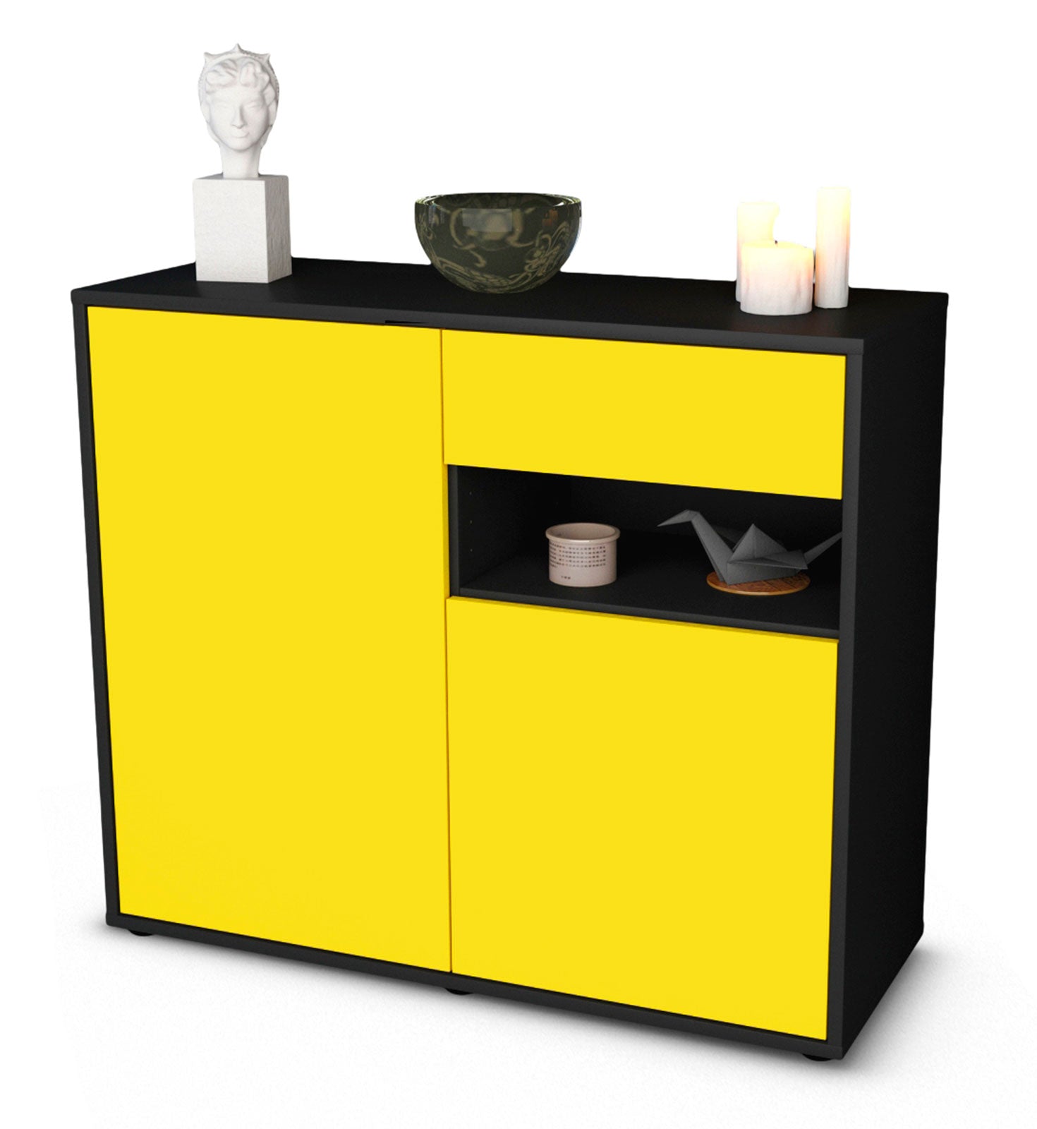 Sideboard - Charlotta - Design Farbakzent - Freistehend mit Push to open  92 cm Anthrazit