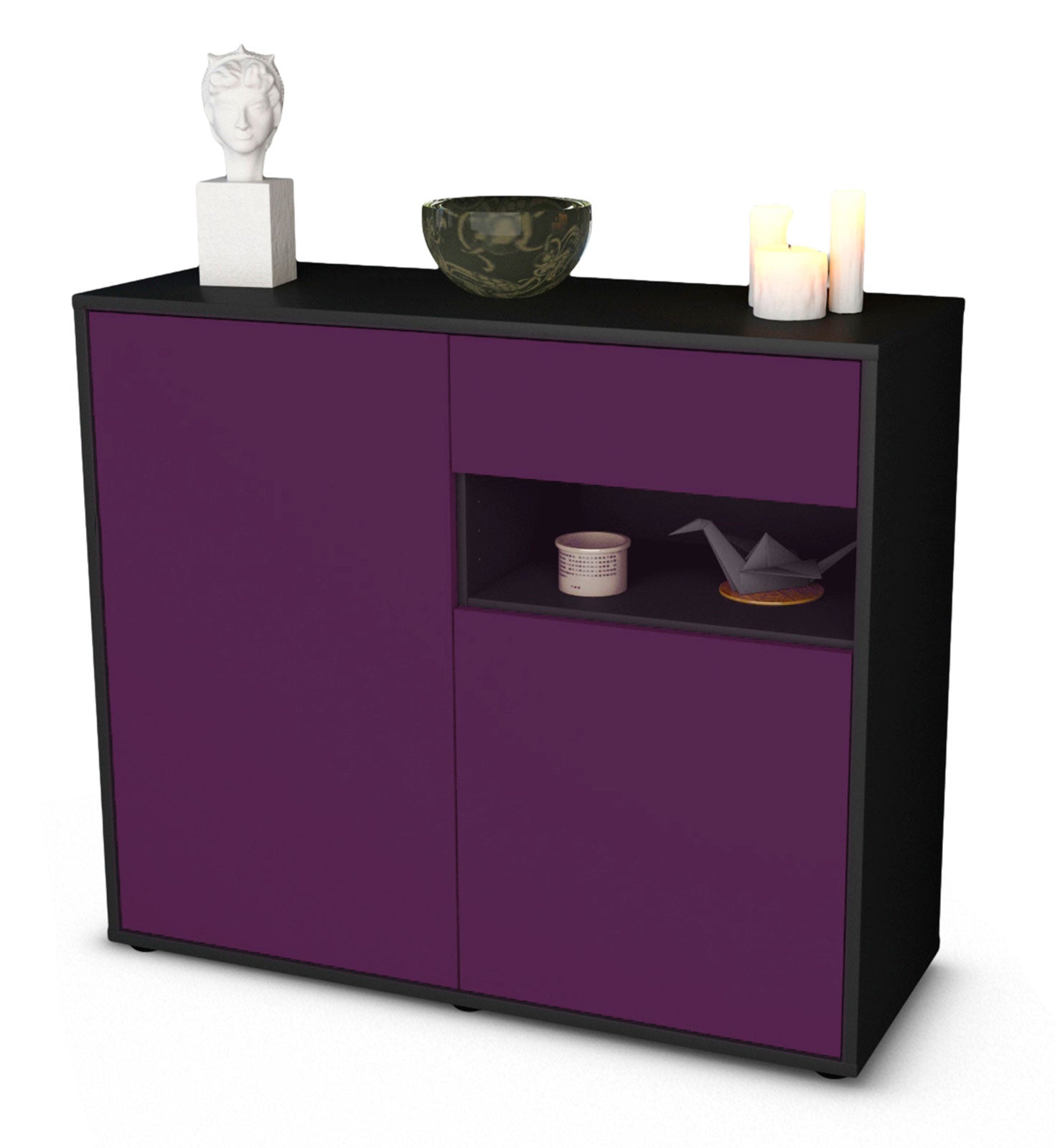 Sideboard - Charlotta - Design Farbakzent - Freistehend mit Push to open  92 cm Anthrazit