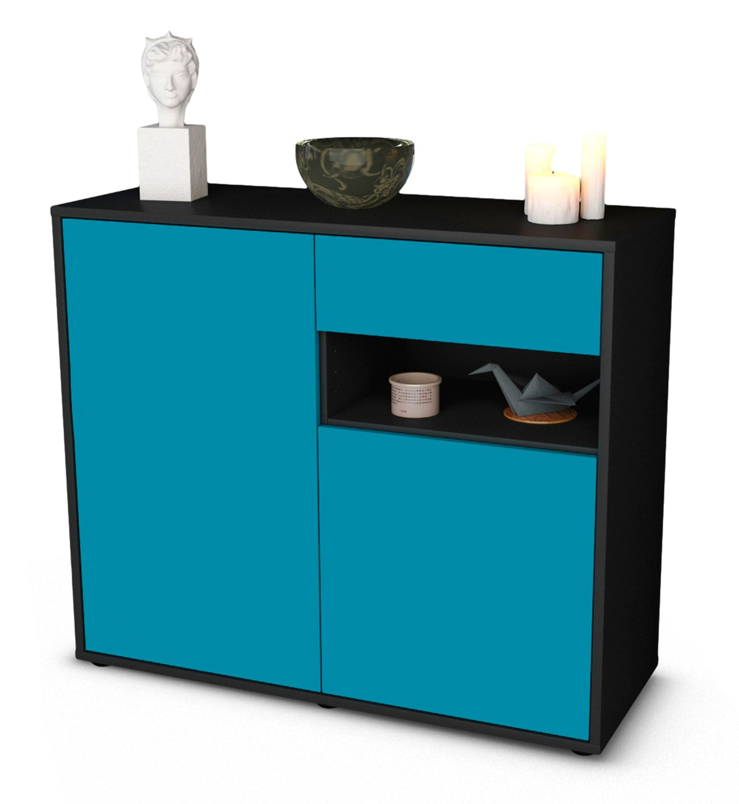 Sideboard - Charlotta - Design Farbakzent - Freistehend mit Push to open  92 cm Anthrazit