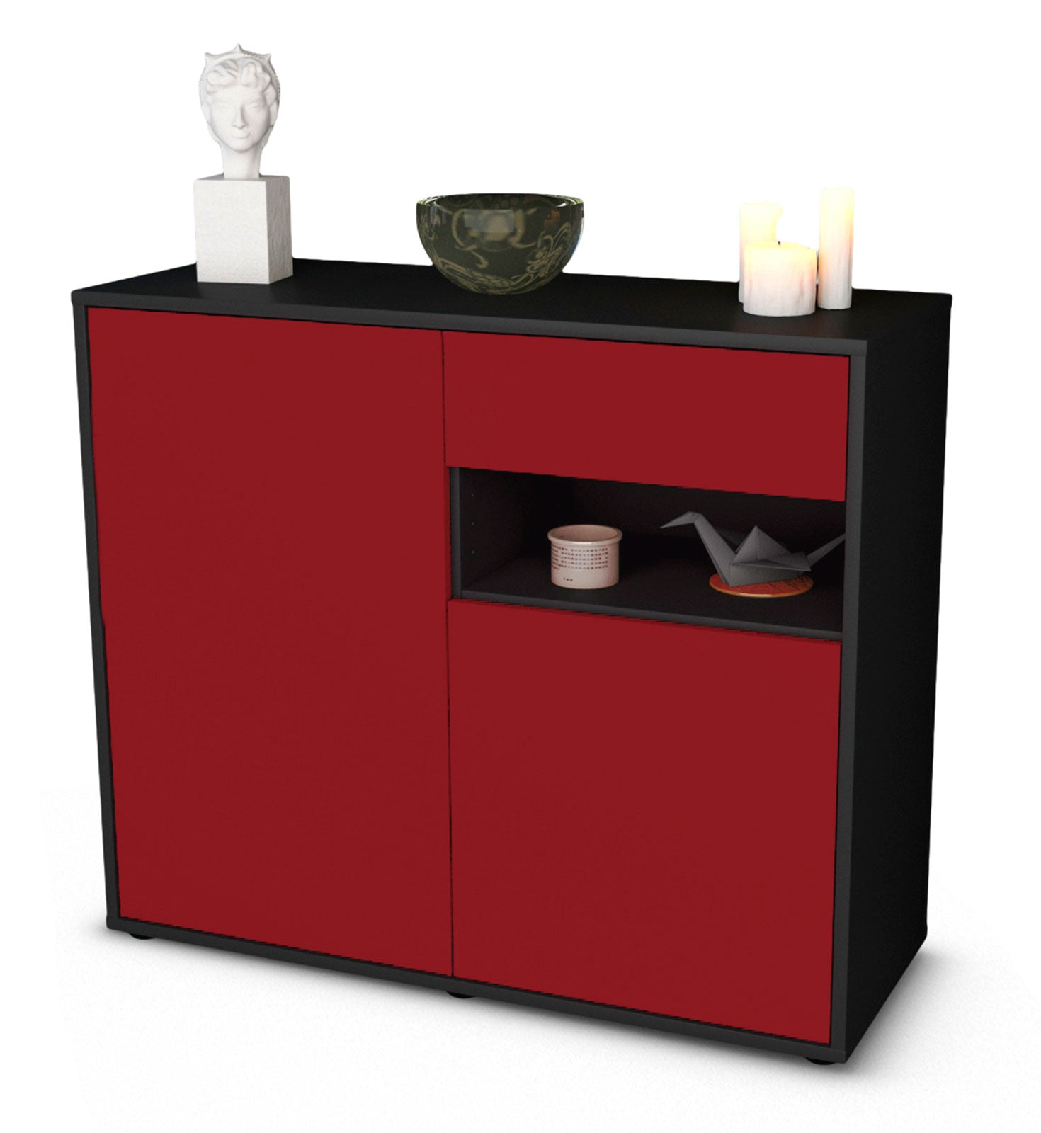 Sideboard - Charlotta - Design Farbakzent - Freistehend mit Push to open  92 cm Anthrazit