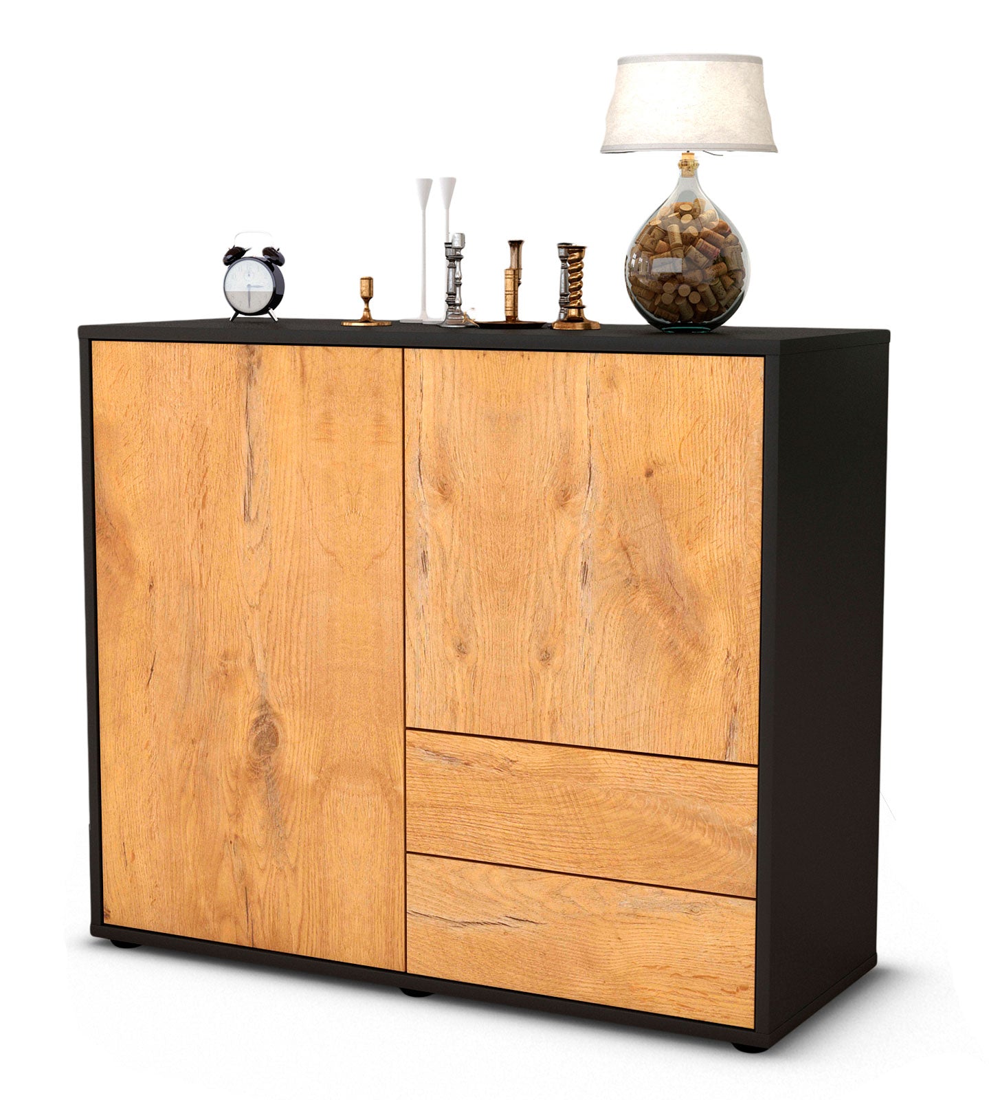 Sideboard - Chiara - Design Holzdekor - Freistehend mit Push to open  92 cm Anthrazit