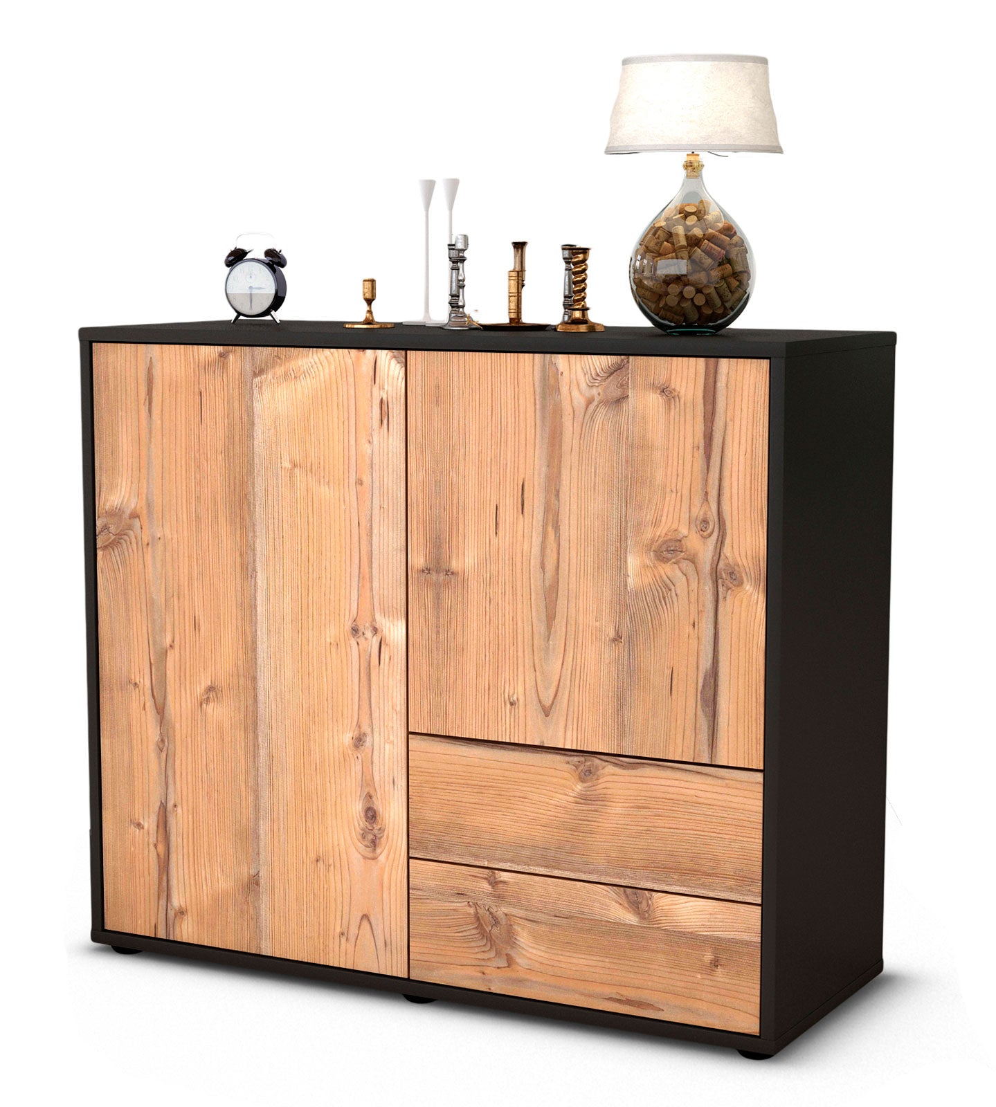 Sideboard - Chiara - Design Holzdekor - Freistehend mit Push to open  92 cm Anthrazit