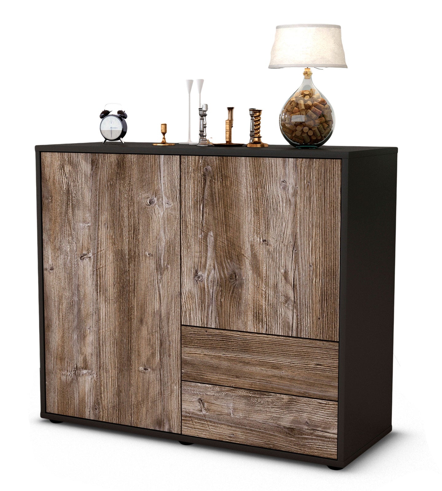 Sideboard - Chiara - Design Holzdekor - Freistehend mit Push to open  92 cm Anthrazit