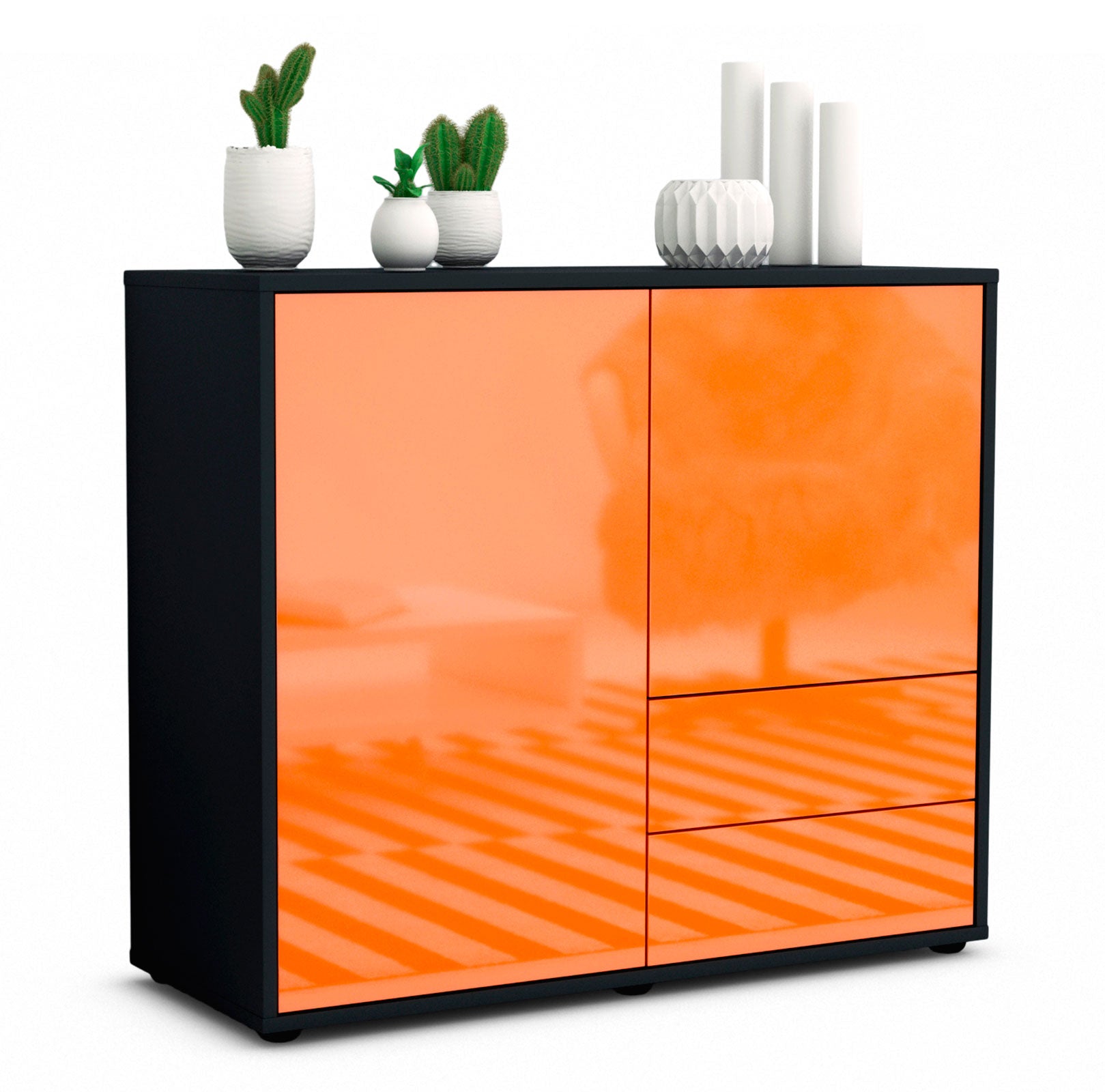 Sideboard - Chiara - Design Hochglanz - Freistehend mit Push to open  92 cm Anthrazit