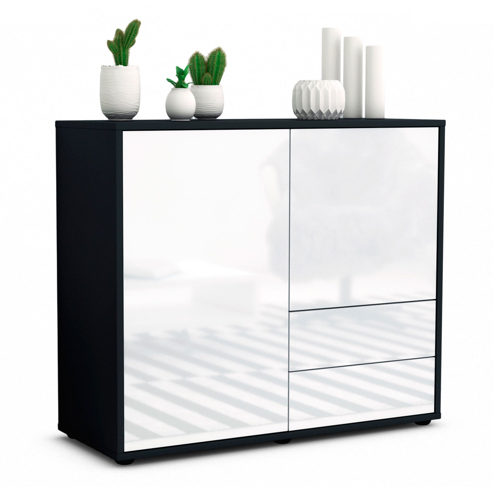 Sideboard - Chiara - Design Hochglanz - Freistehend mit Push to open  92 cm Anthrazit