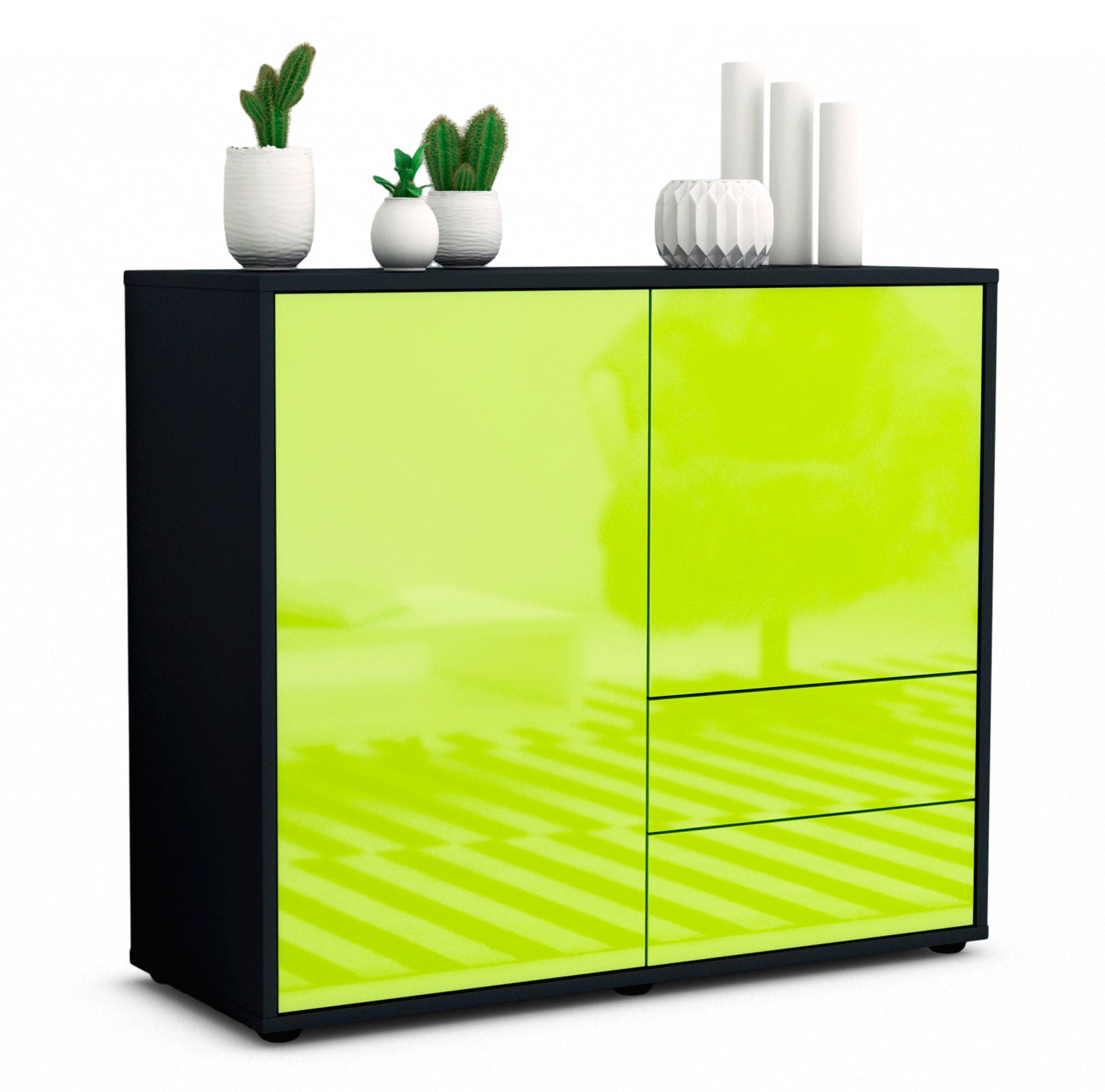 Sideboard - Chiara - Design Hochglanz - Freistehend mit Push to open  92 cm Anthrazit