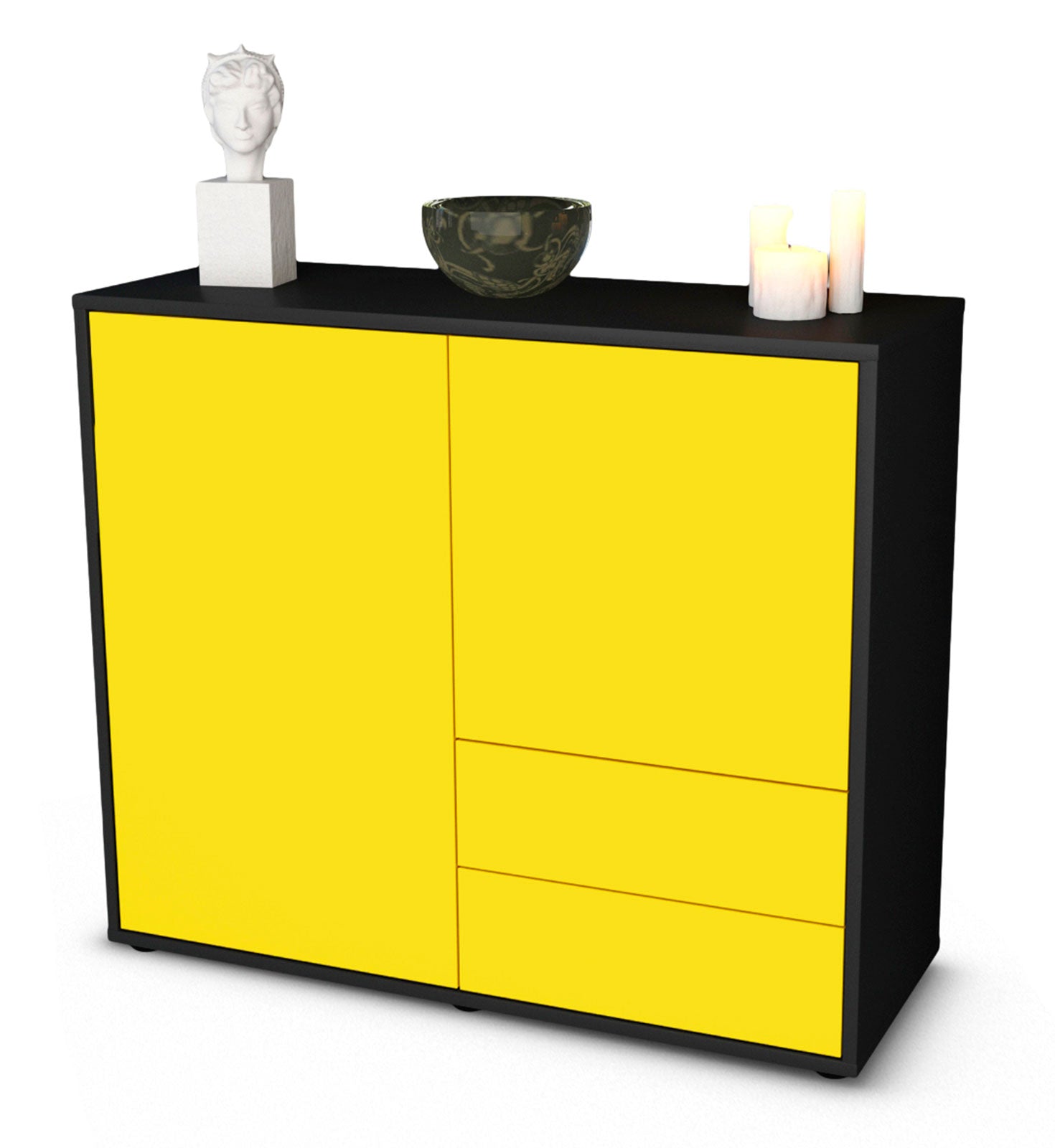 Sideboard - Chiara - Design Farbakzent - Freistehend mit Push to open  92 cm Anthrazit