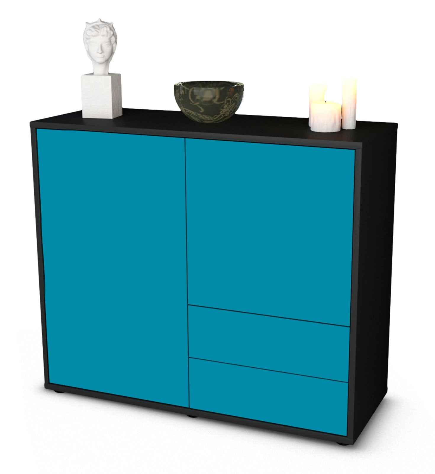 Sideboard - Chiara - Design Farbakzent - Freistehend mit Push to open  92 cm Anthrazit