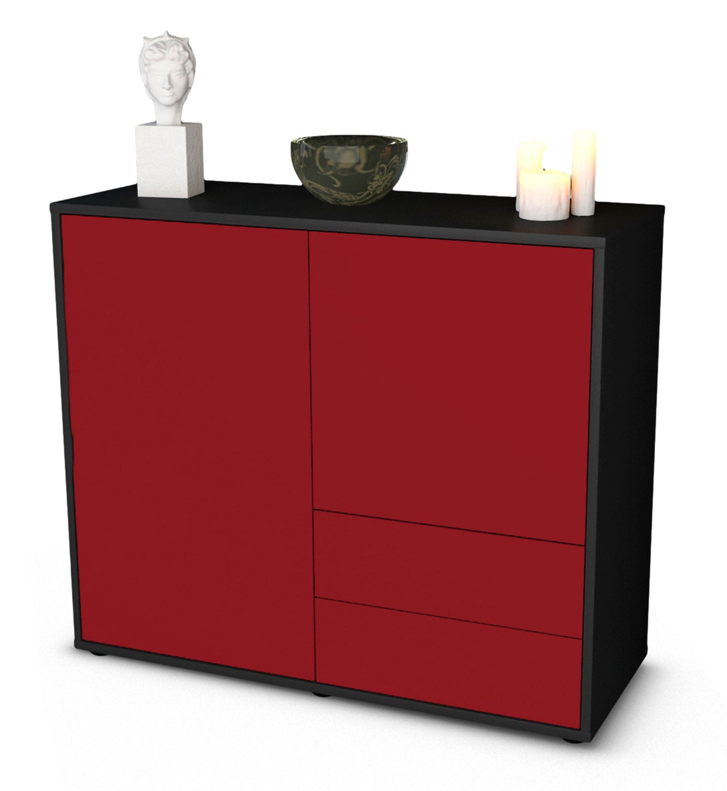 Sideboard - Chiara - Design Farbakzent - Freistehend mit Push to open  92 cm Anthrazit