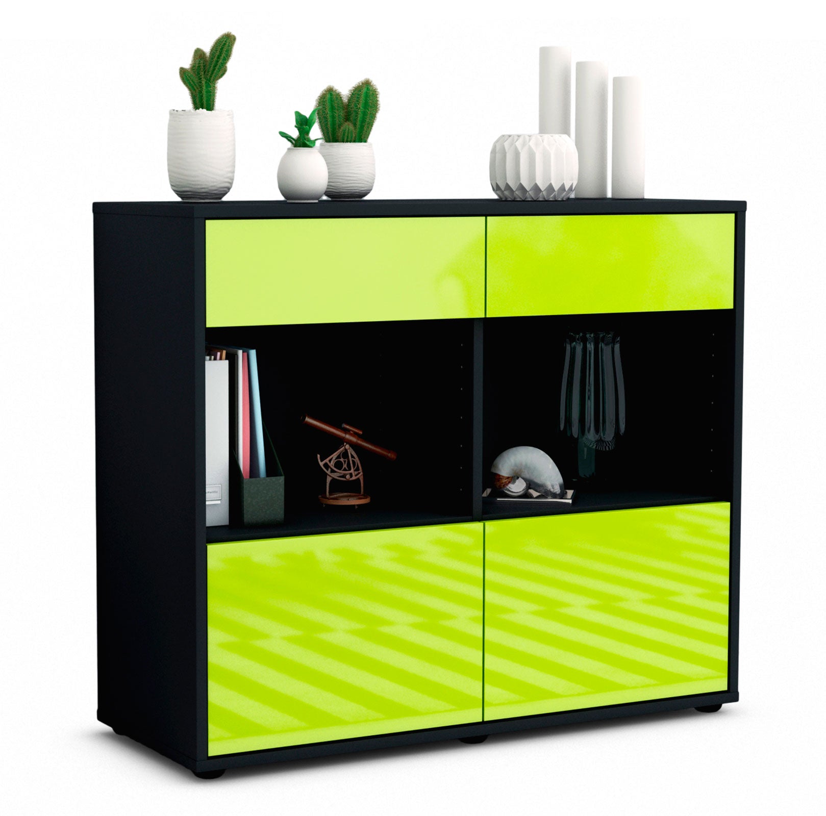 Sideboard - Christina - Design Hochglanz - Freistehend mit Push to open  92 cm Anthrazit