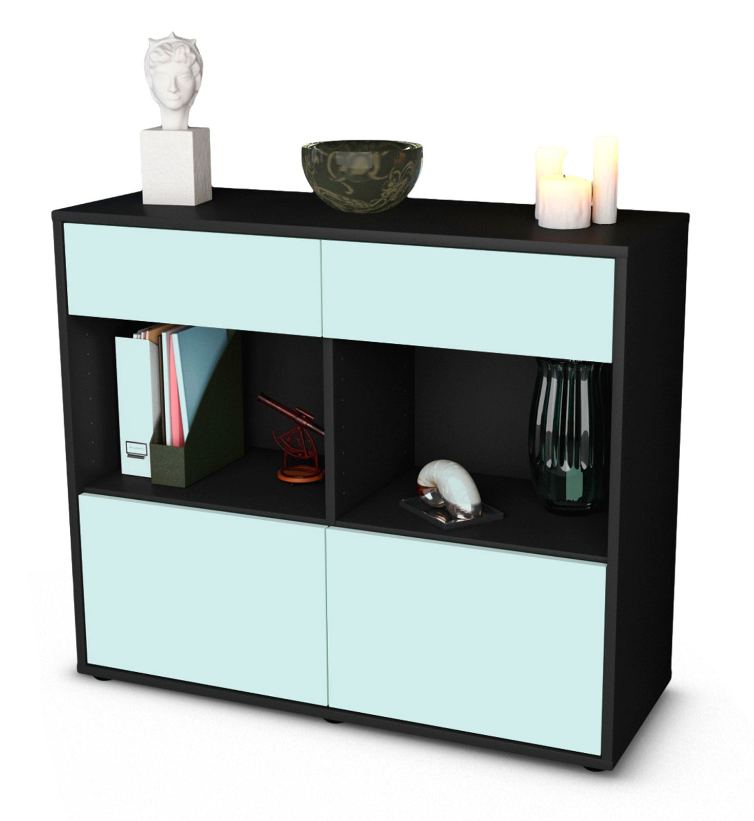 Sideboard - Christina - Design Farbakzent - Freistehend mit Push to open  92 cm Anthrazit