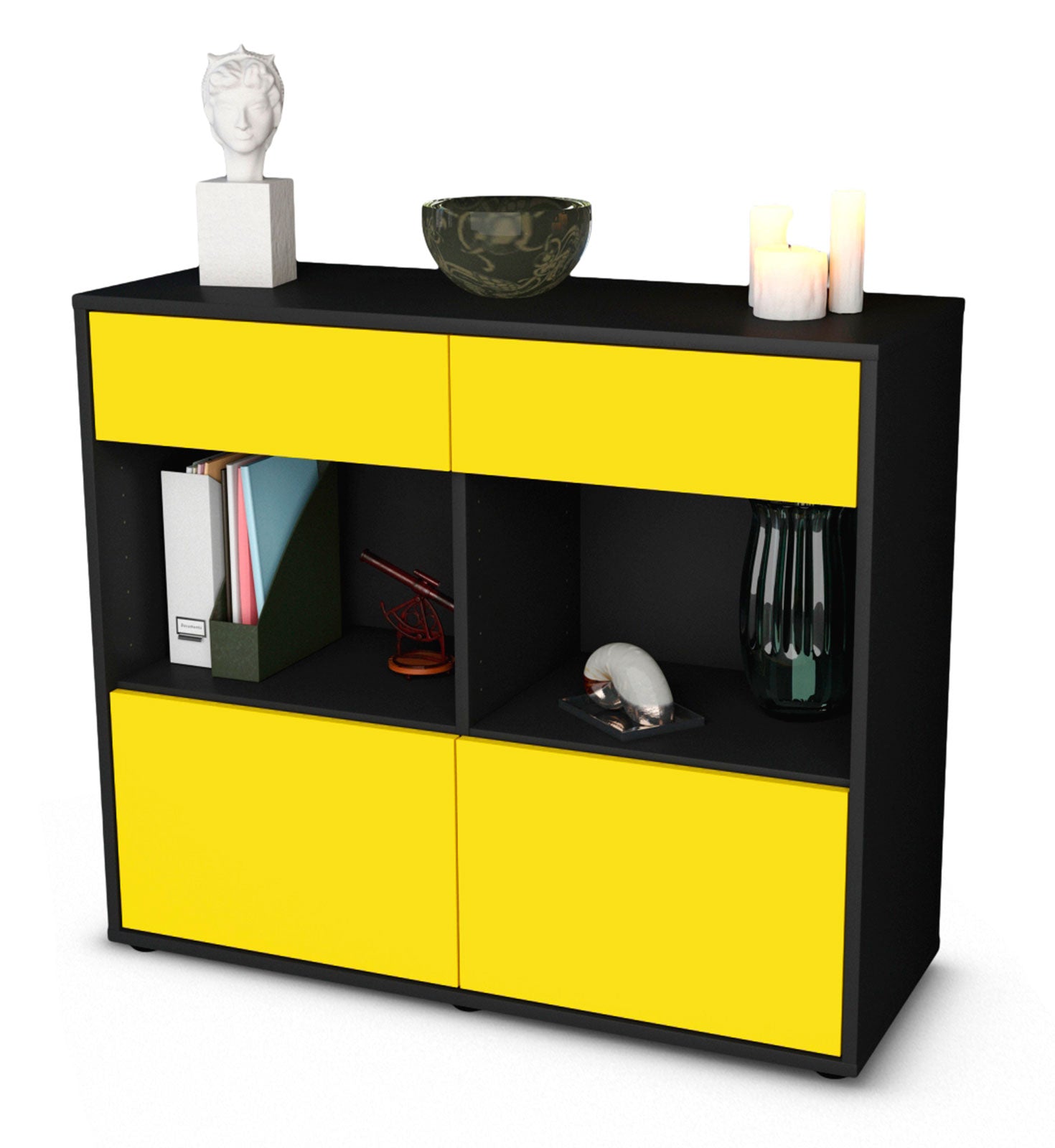 Sideboard - Christina - Design Farbakzent - Freistehend mit Push to open  92 cm Anthrazit