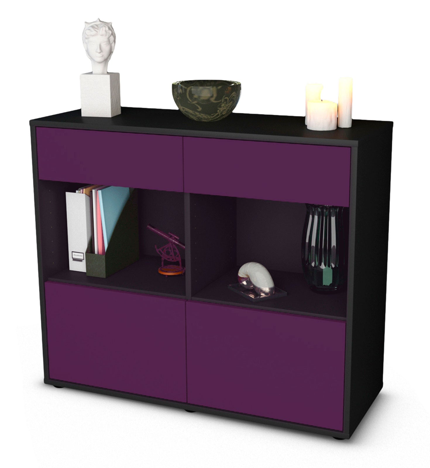 Sideboard - Christina - Design Farbakzent - Freistehend mit Push to open  92 cm Anthrazit