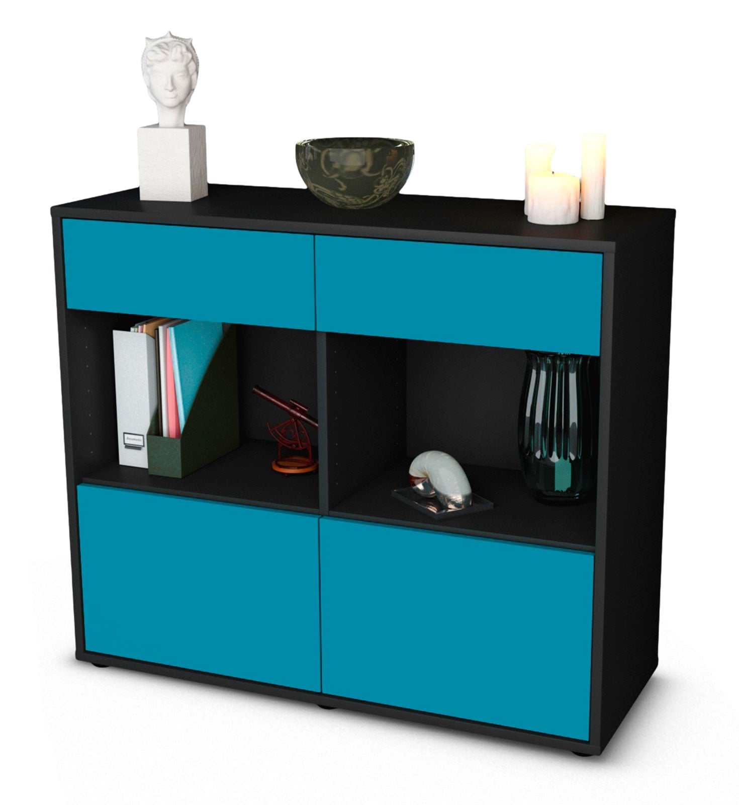 Sideboard - Christina - Design Farbakzent - Freistehend mit Push to open  92 cm Anthrazit