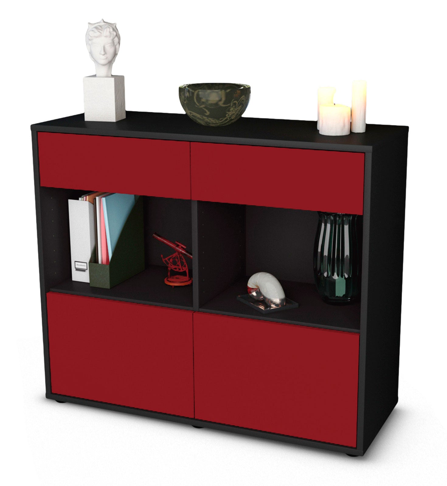 Sideboard - Christina - Design Farbakzent - Freistehend mit Push to open  92 cm Anthrazit