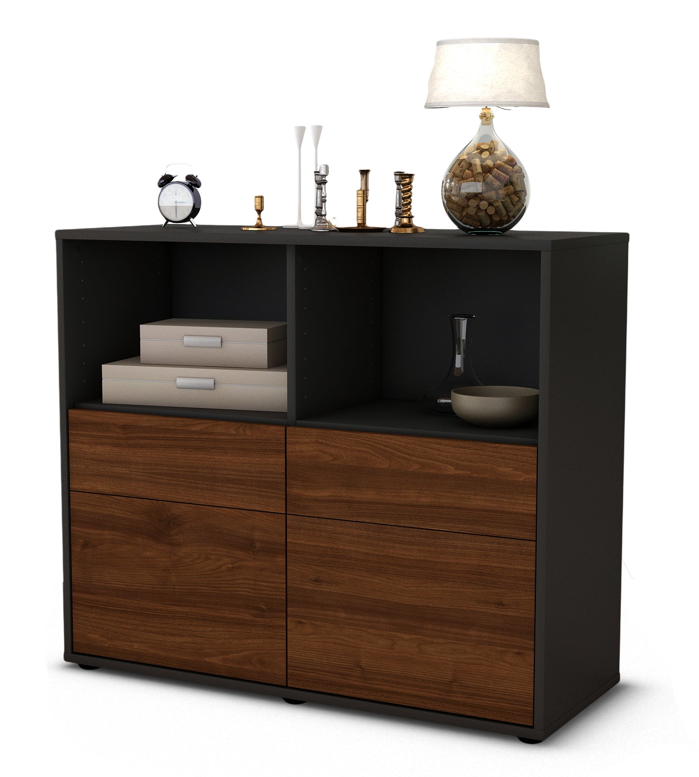 Sideboard - Christine - Design Holzdekor - Freistehend mit Push to open  92 cm Anthrazit