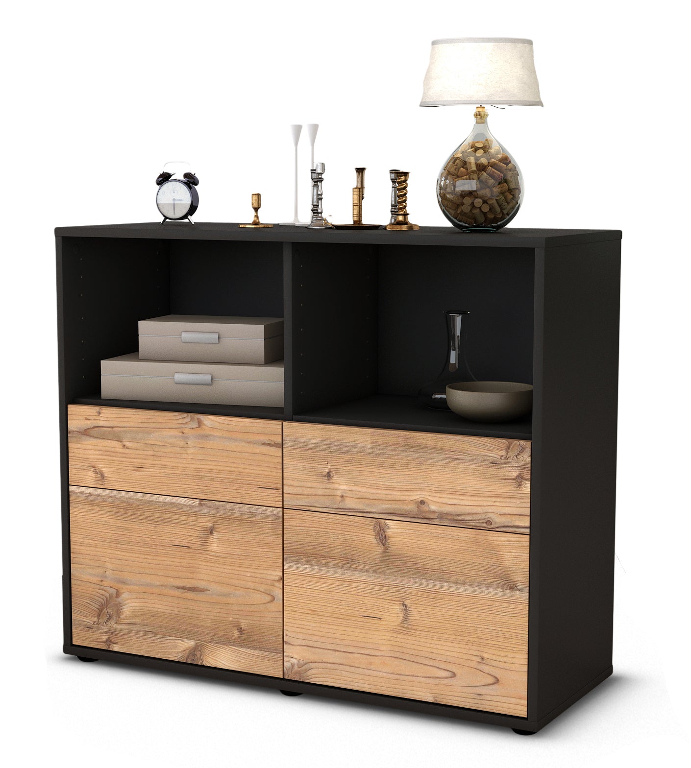 Sideboard - Christine - Design Holzdekor - Freistehend mit Push to open  92 cm Anthrazit