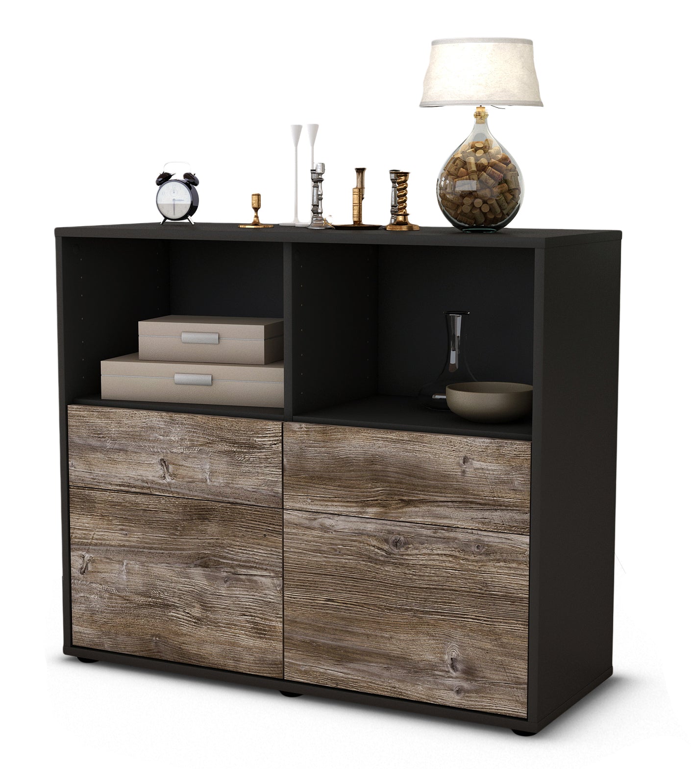 Sideboard - Christine - Design Holzdekor - Freistehend mit Push to open  92 cm Anthrazit