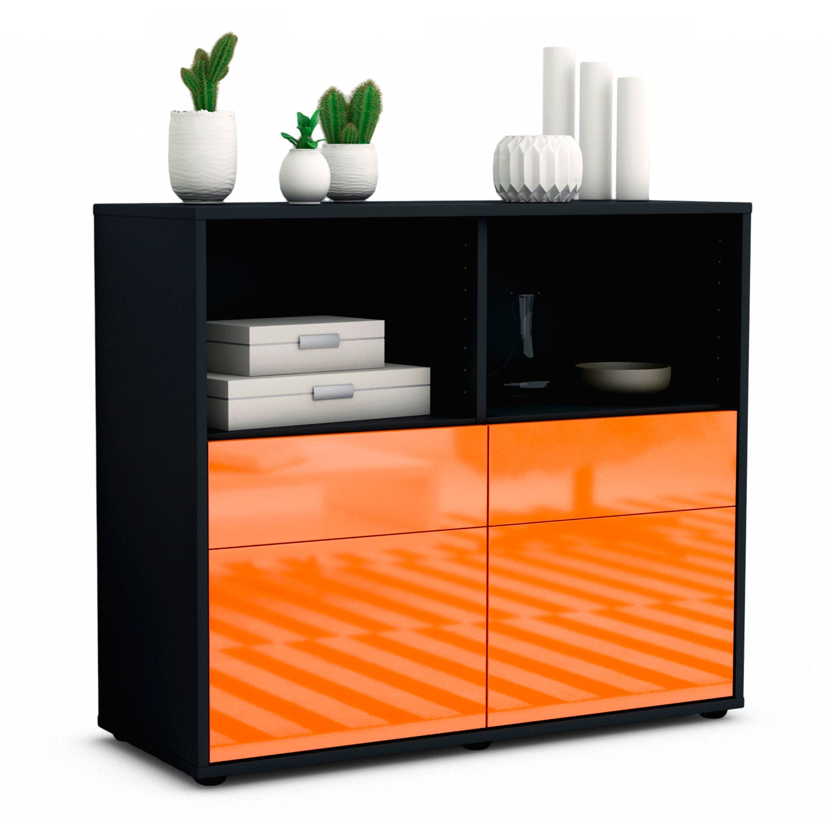 Sideboard - Christine - Design Hochglanz - Freistehend mit Push to open  92 cm Anthrazit