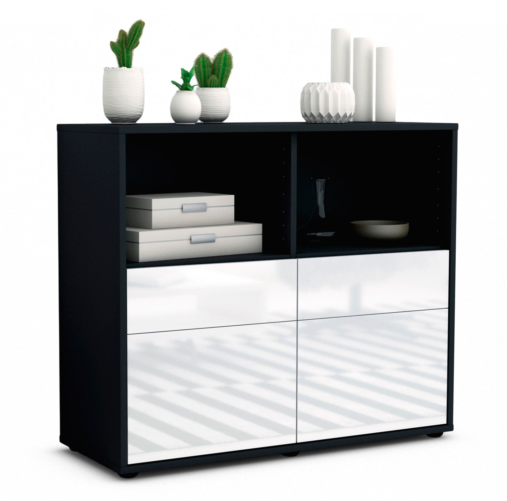 Sideboard - Christine - Design Hochglanz - Freistehend mit Push to open  92 cm Anthrazit