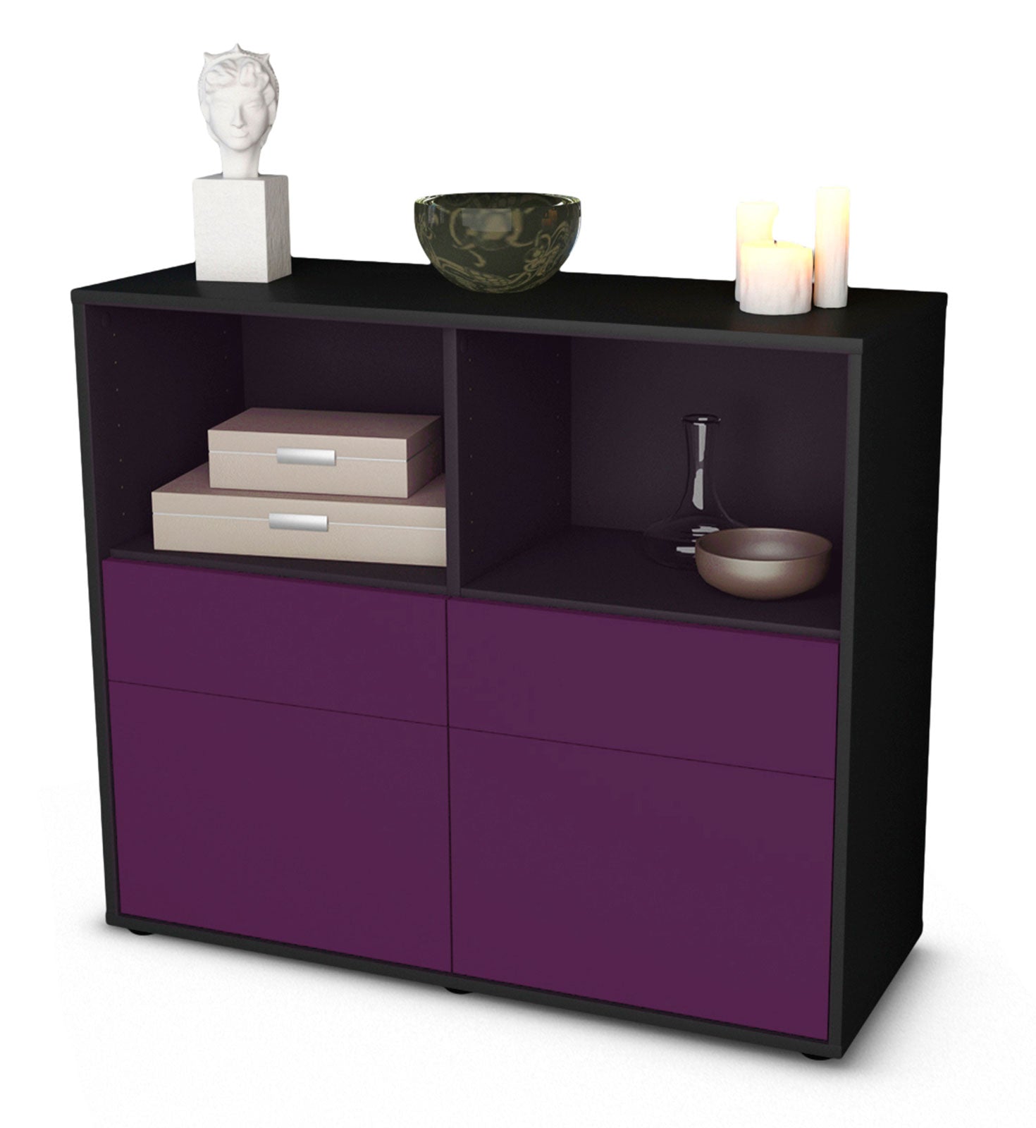 Sideboard - Christine - Design Farbakzent - Freistehend mit Push to open  92 cm Anthrazit