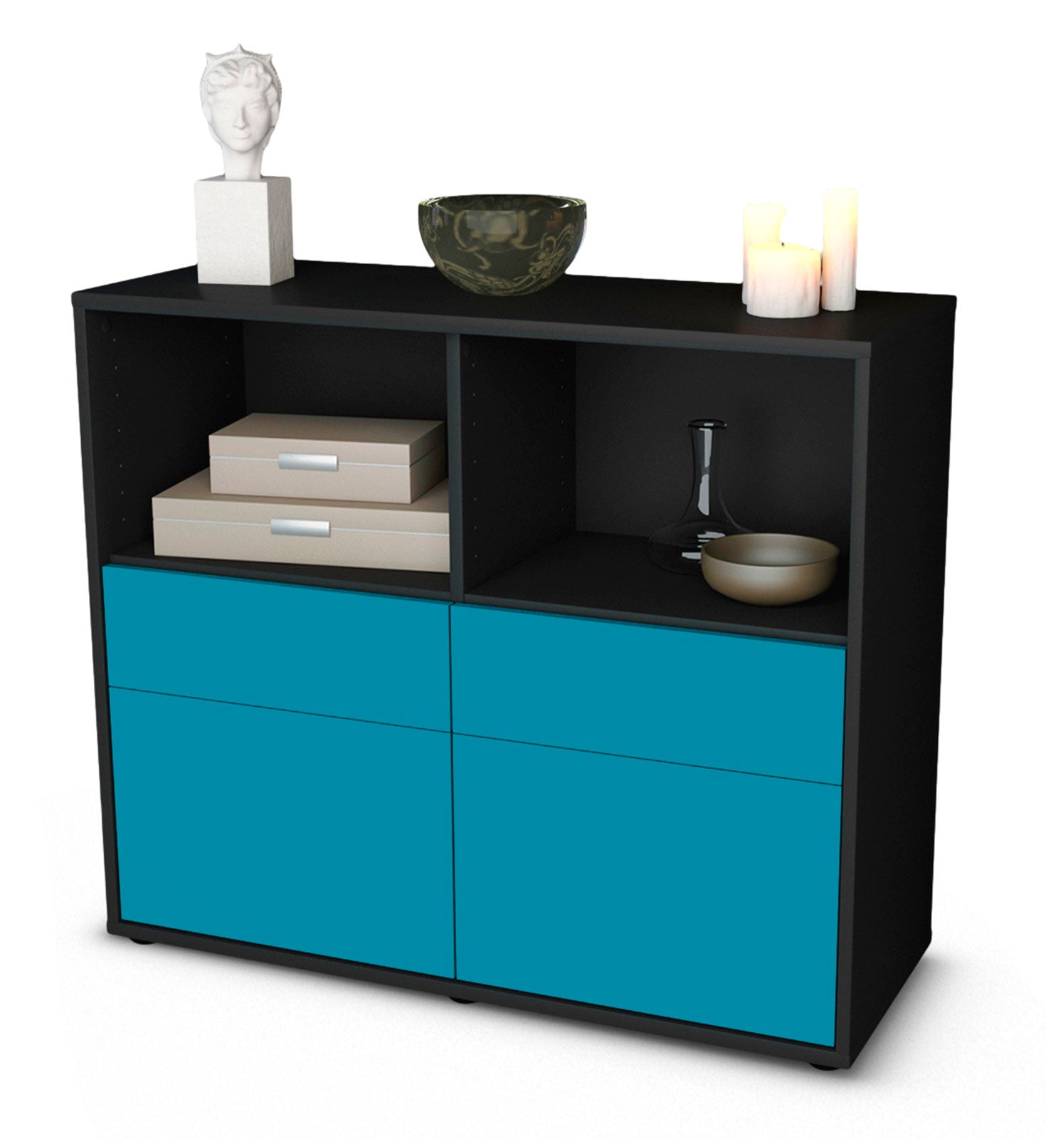 Sideboard - Christine - Design Farbakzent - Freistehend mit Push to open  92 cm Anthrazit