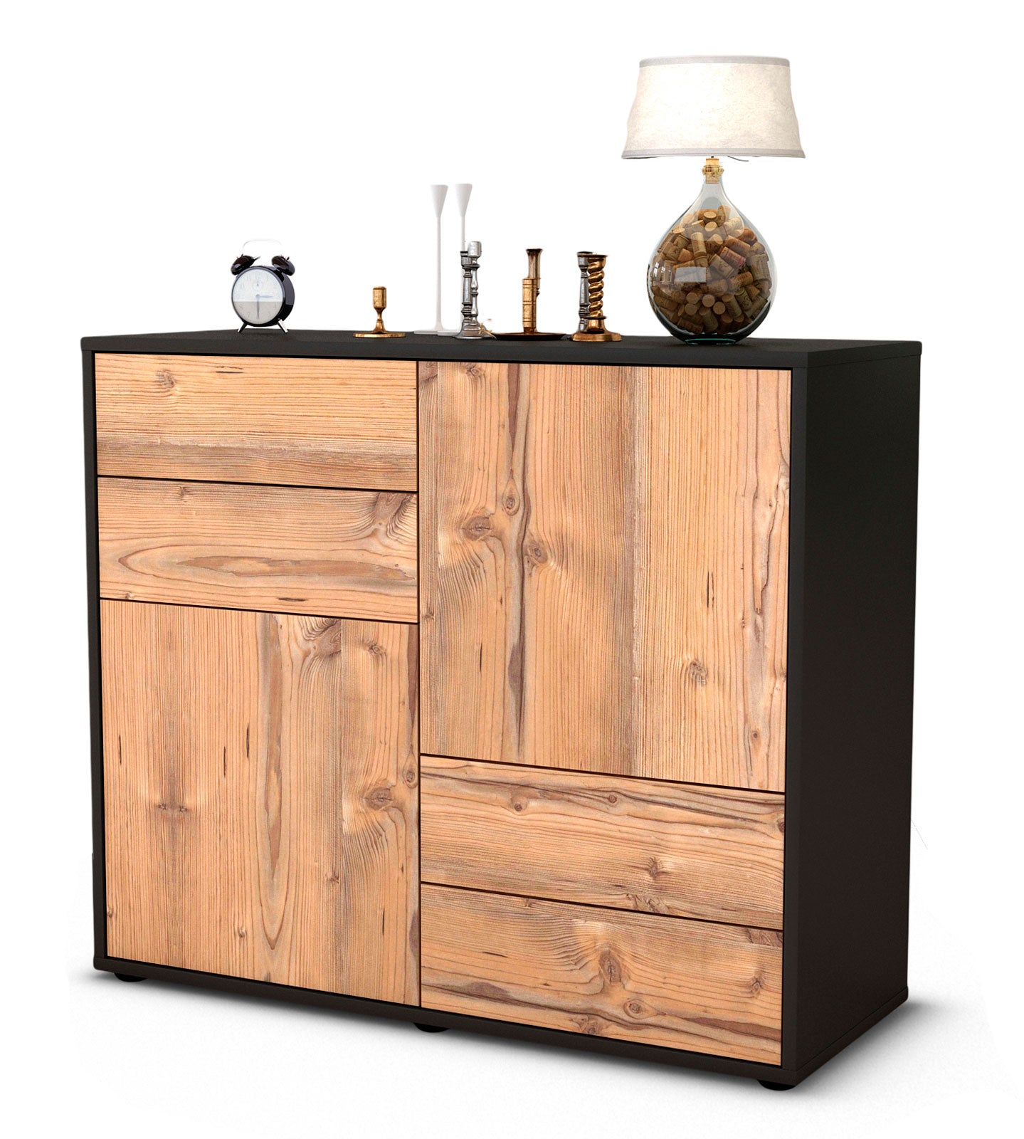 Sideboard - Ciara - Design Holzdekor - Freistehend mit Push to open  92 cm Anthrazit