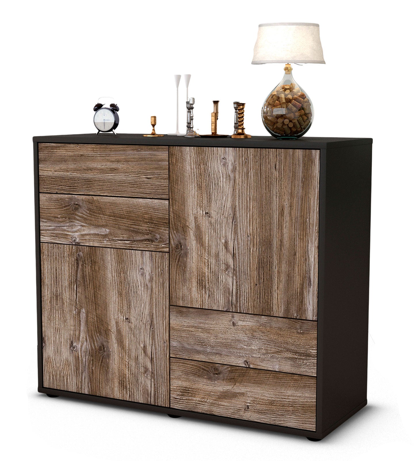 Sideboard - Ciara - Design Holzdekor - Freistehend mit Push to open  92 cm Anthrazit