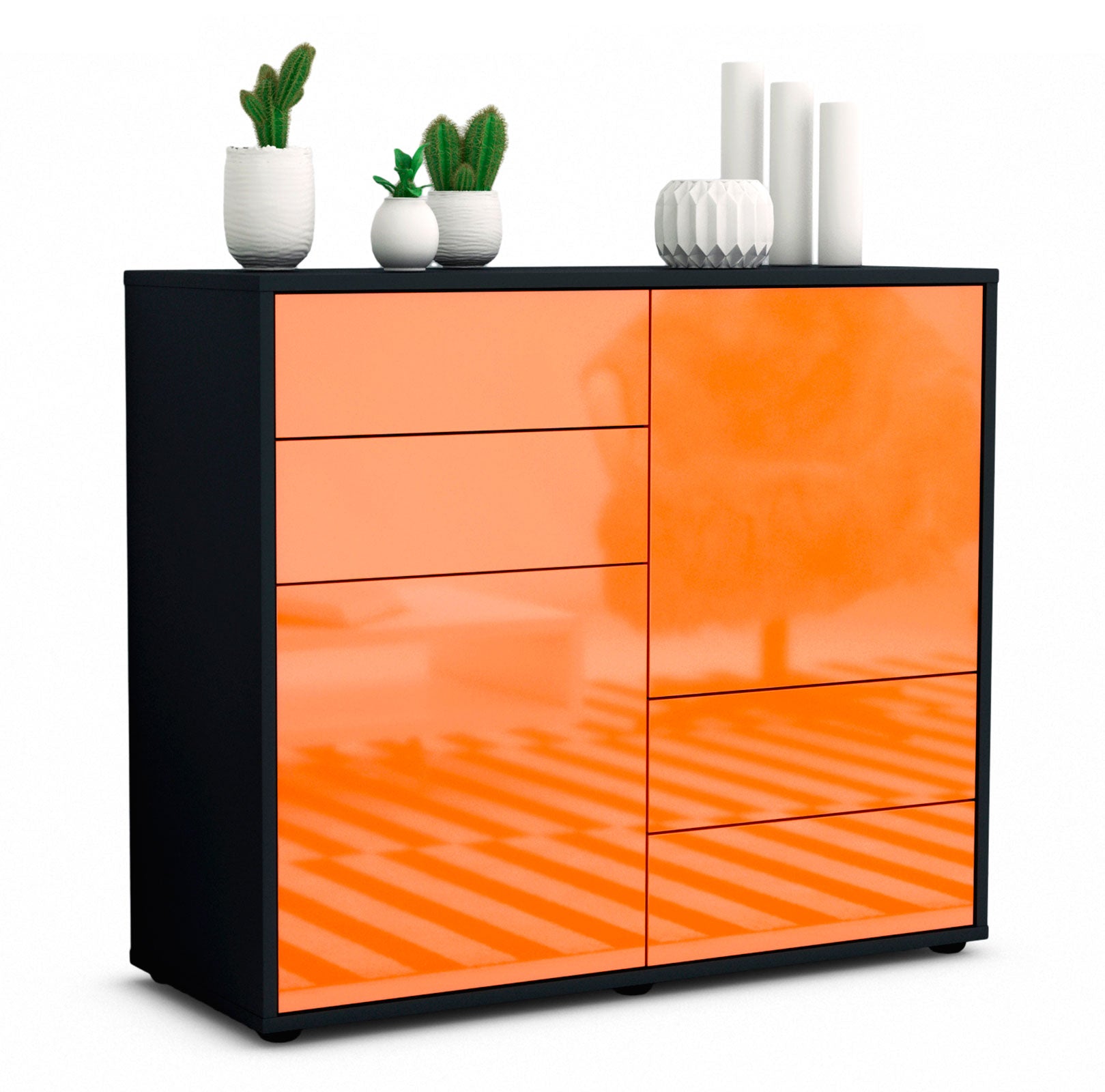 Sideboard - Ciara - Design Hochglanz - Freistehend mit Push to open  92 cm Anthrazit