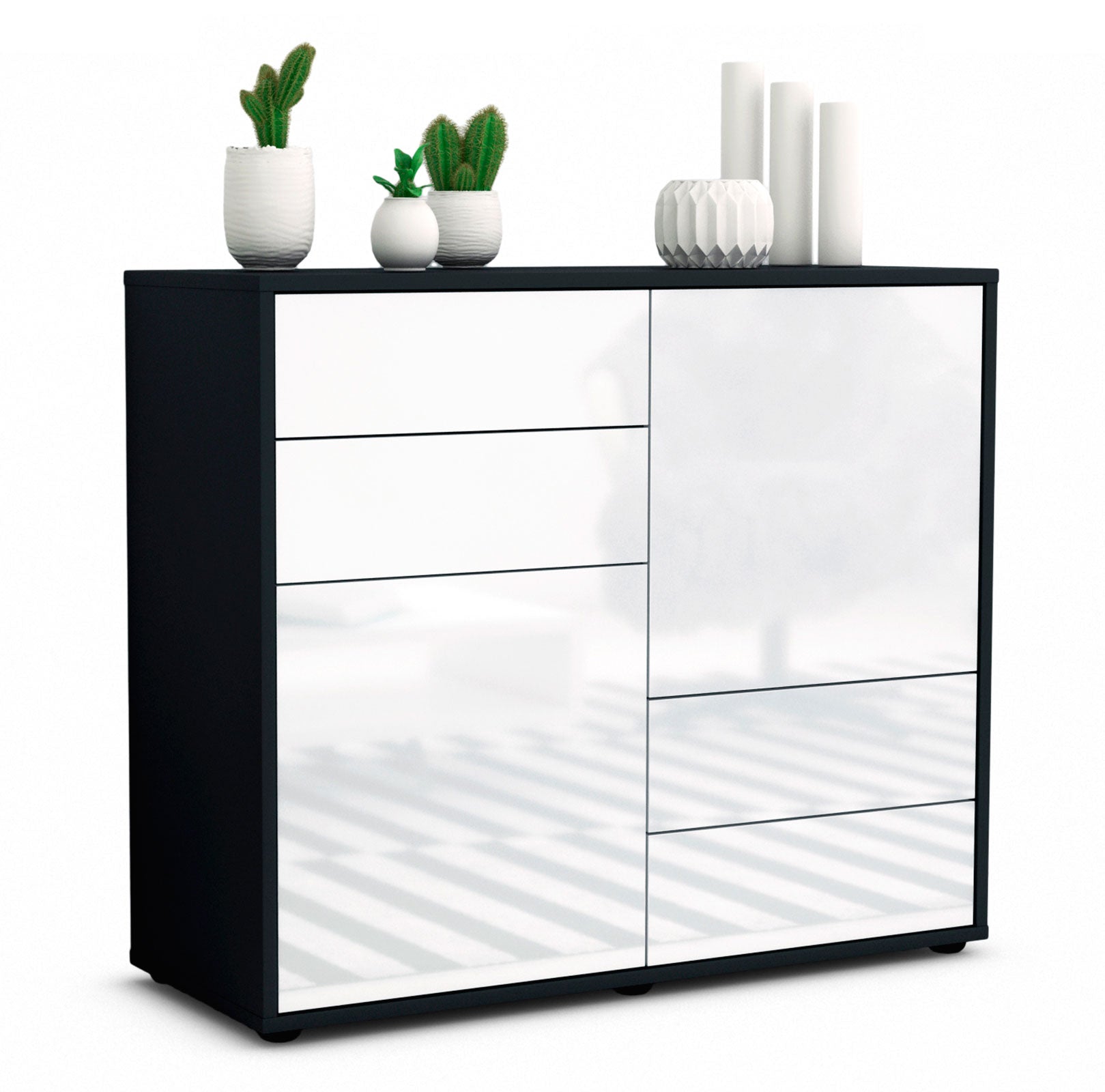 Sideboard - Ciara - Design Hochglanz - Freistehend mit Push to open  92 cm Anthrazit