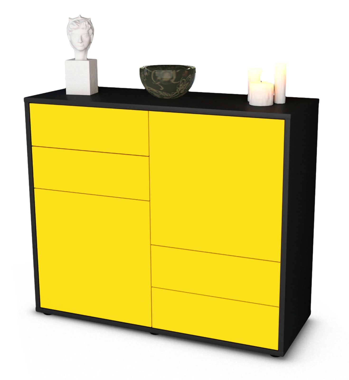 Sideboard - Ciara - Design Farbakzent - Freistehend mit Push to open  92 cm Anthrazit