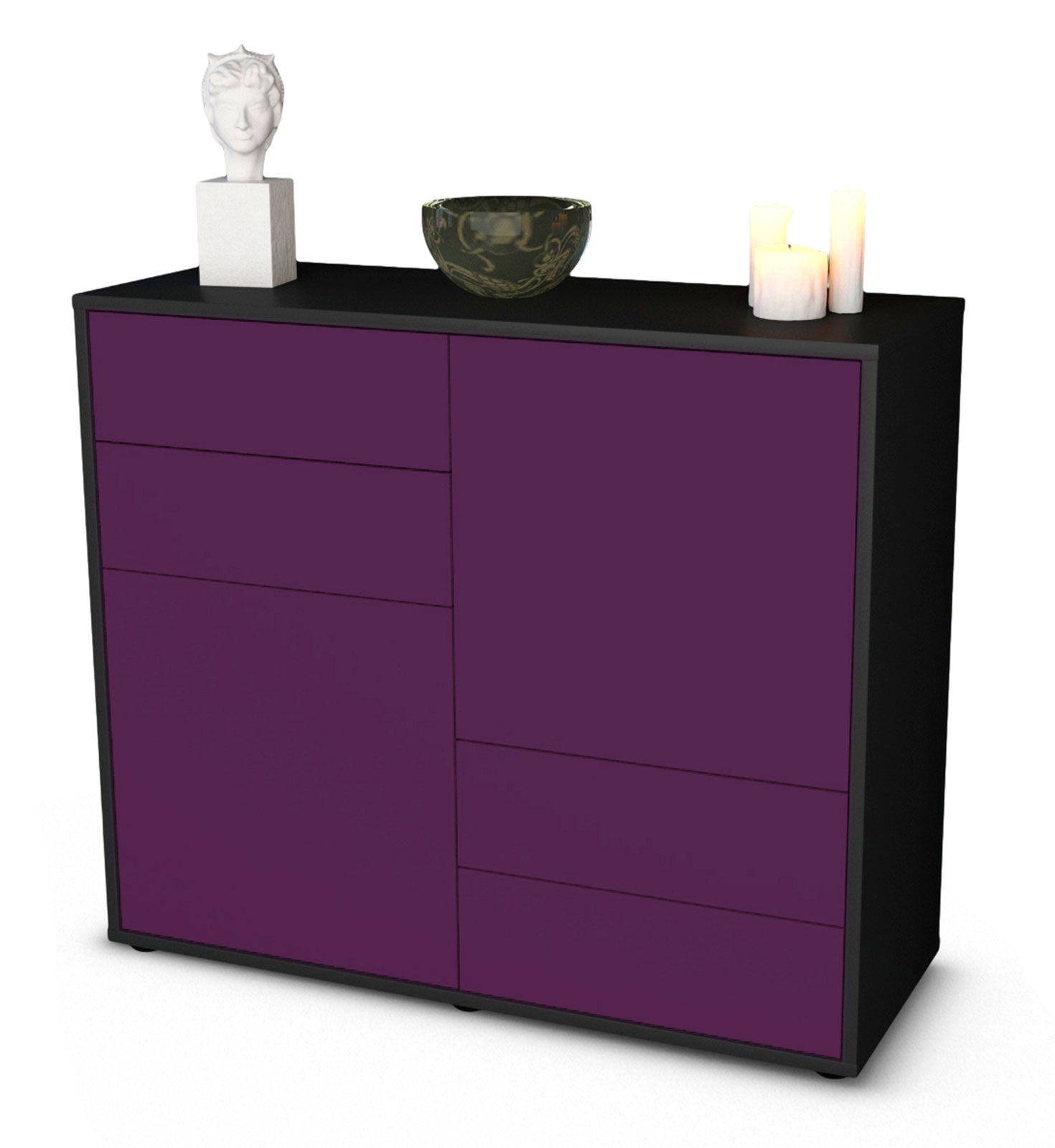 Sideboard - Ciara - Design Farbakzent - Freistehend mit Push to open  92 cm Anthrazit