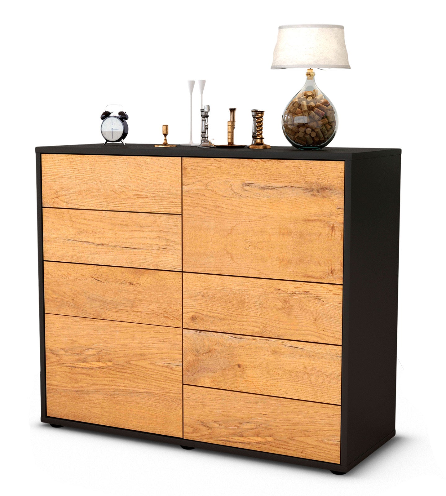 Sideboard - Circe - Design Holzdekor - Freistehend mit Push to open  92 cm Anthrazit