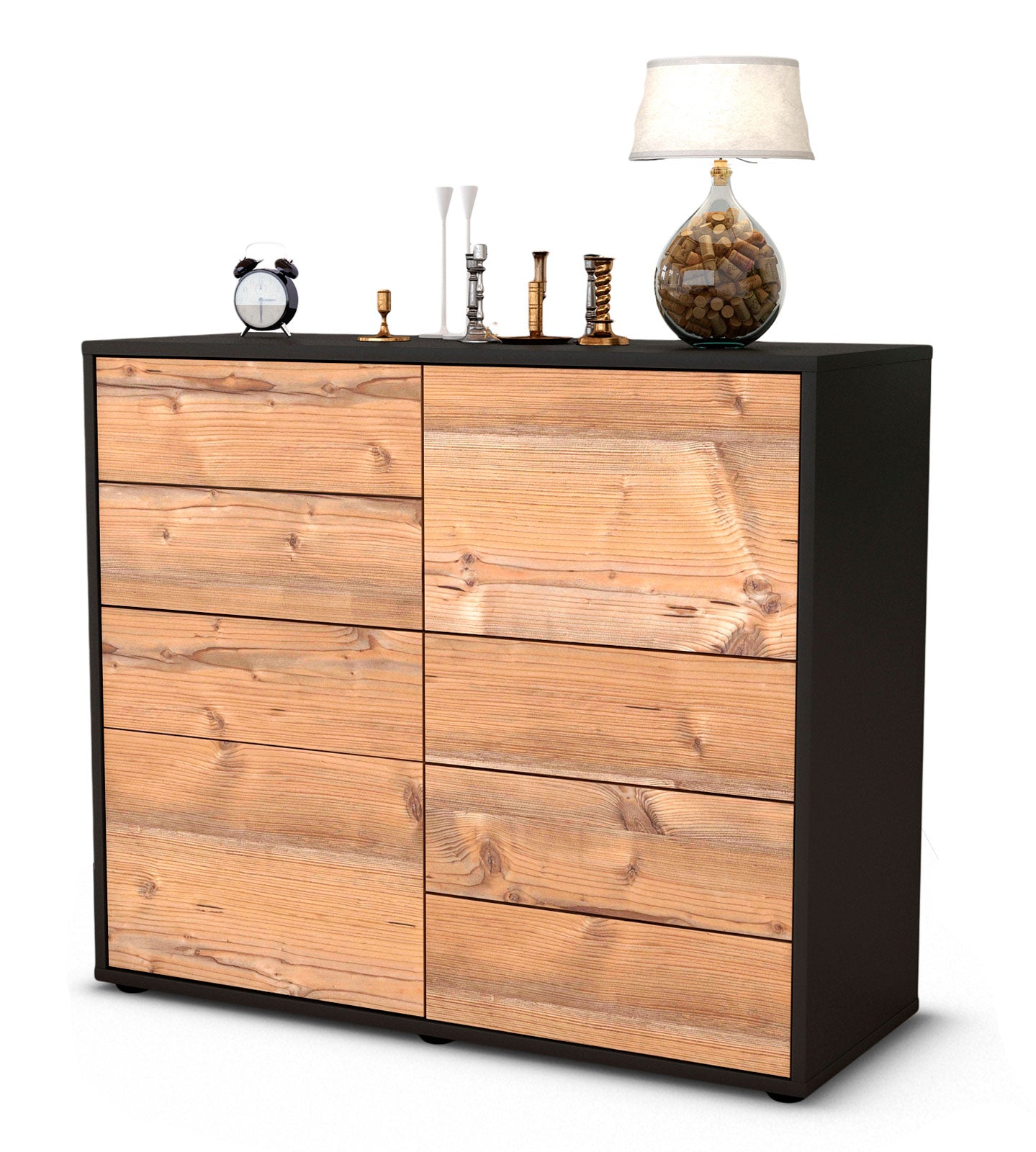 Sideboard - Circe - Design Holzdekor - Freistehend mit Push to open  92 cm Anthrazit