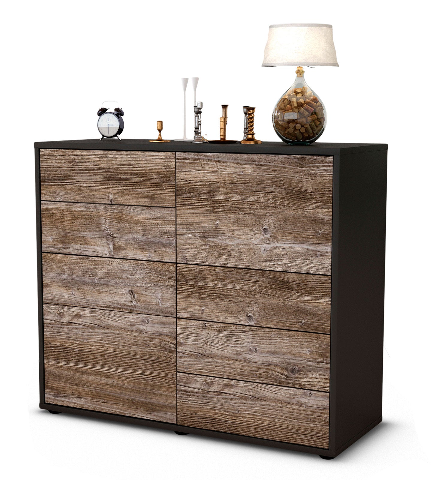 Sideboard - Circe - Design Holzdekor - Freistehend mit Push to open  92 cm Anthrazit