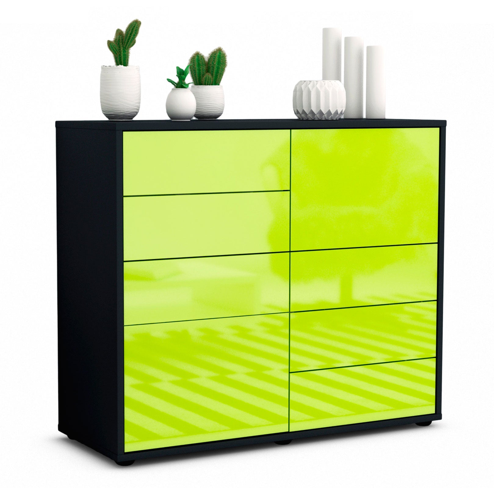 Sideboard - Circe - Design Hochglanz - Freistehend mit Push to open  92 cm Anthrazit