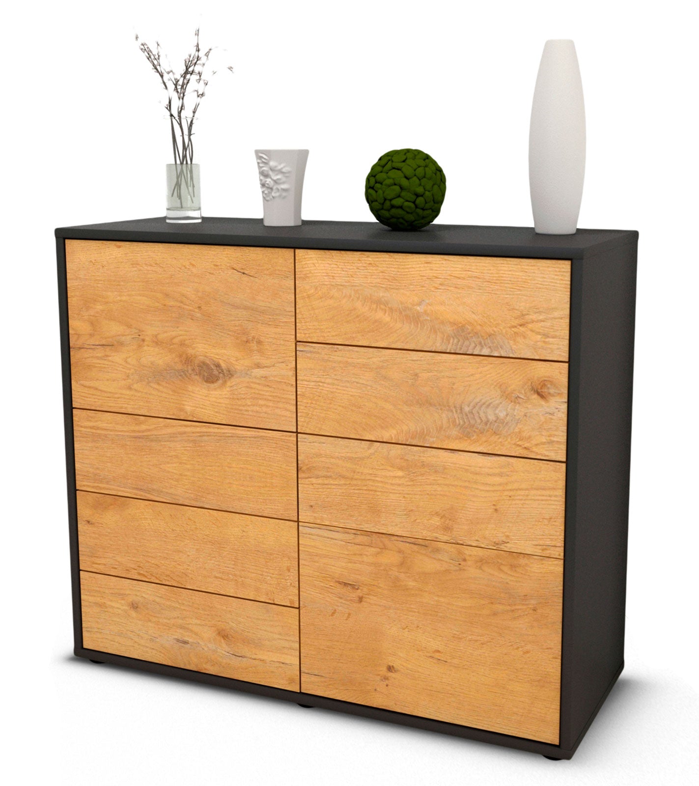 Sideboard - Clarissa - Design Holzdekor - Freistehend mit Push to open  92 cm Anthrazit