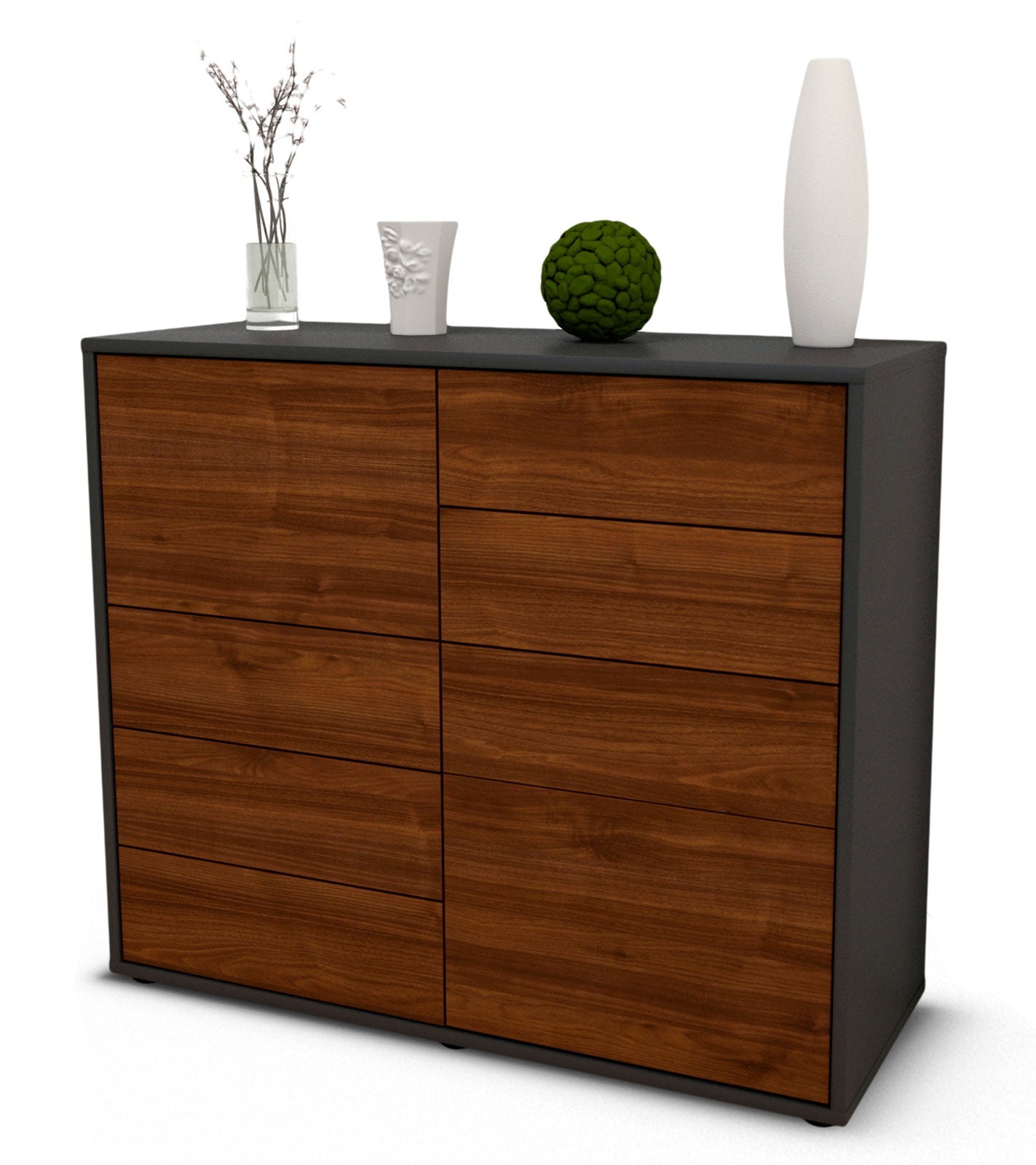 Sideboard - Clarissa - Design Holzdekor - Freistehend mit Push to open  92 cm Anthrazit