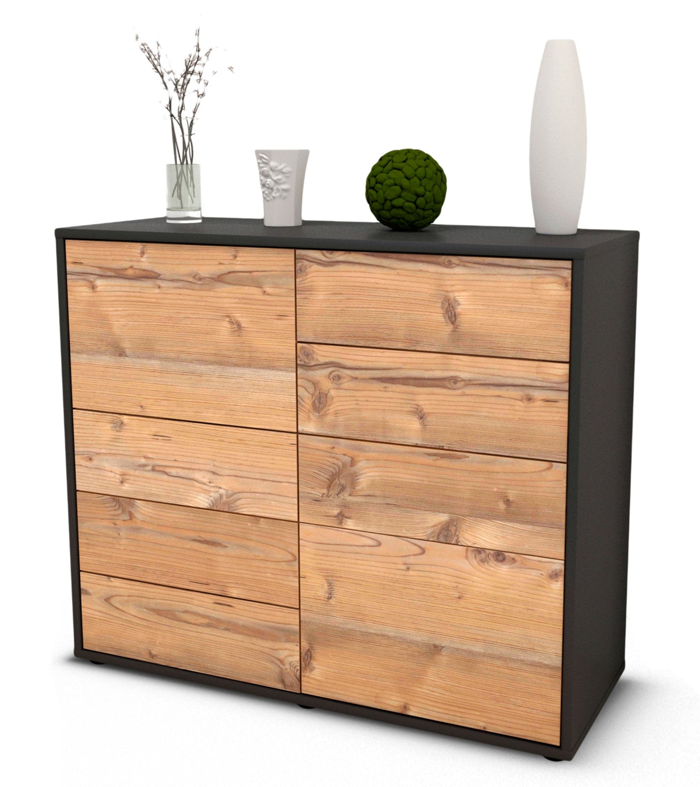 Sideboard - Clarissa - Design Holzdekor - Freistehend mit Push to open  92 cm Anthrazit