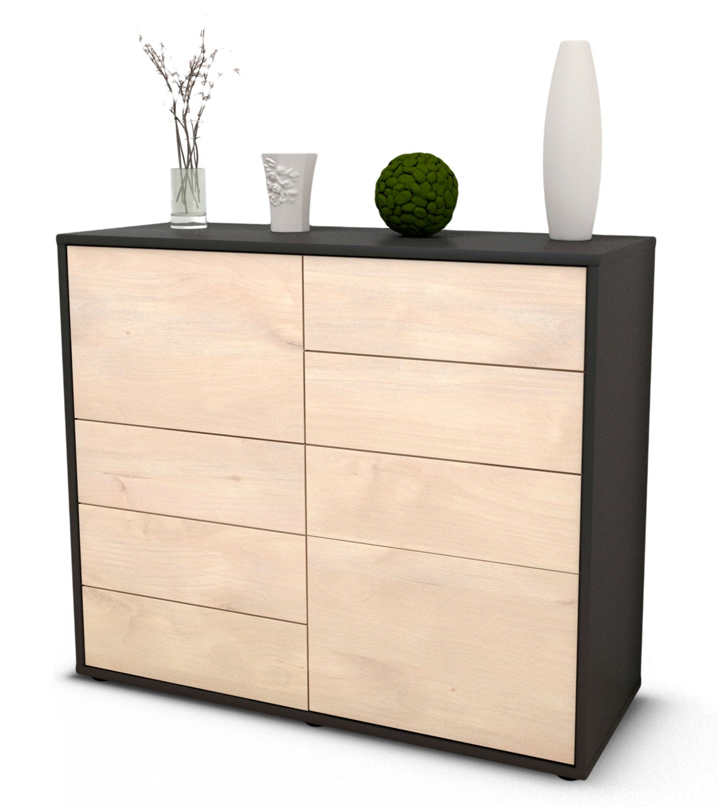 Sideboard - Clarissa - Design Holzdekor - Freistehend mit Push to open  92 cm Anthrazit