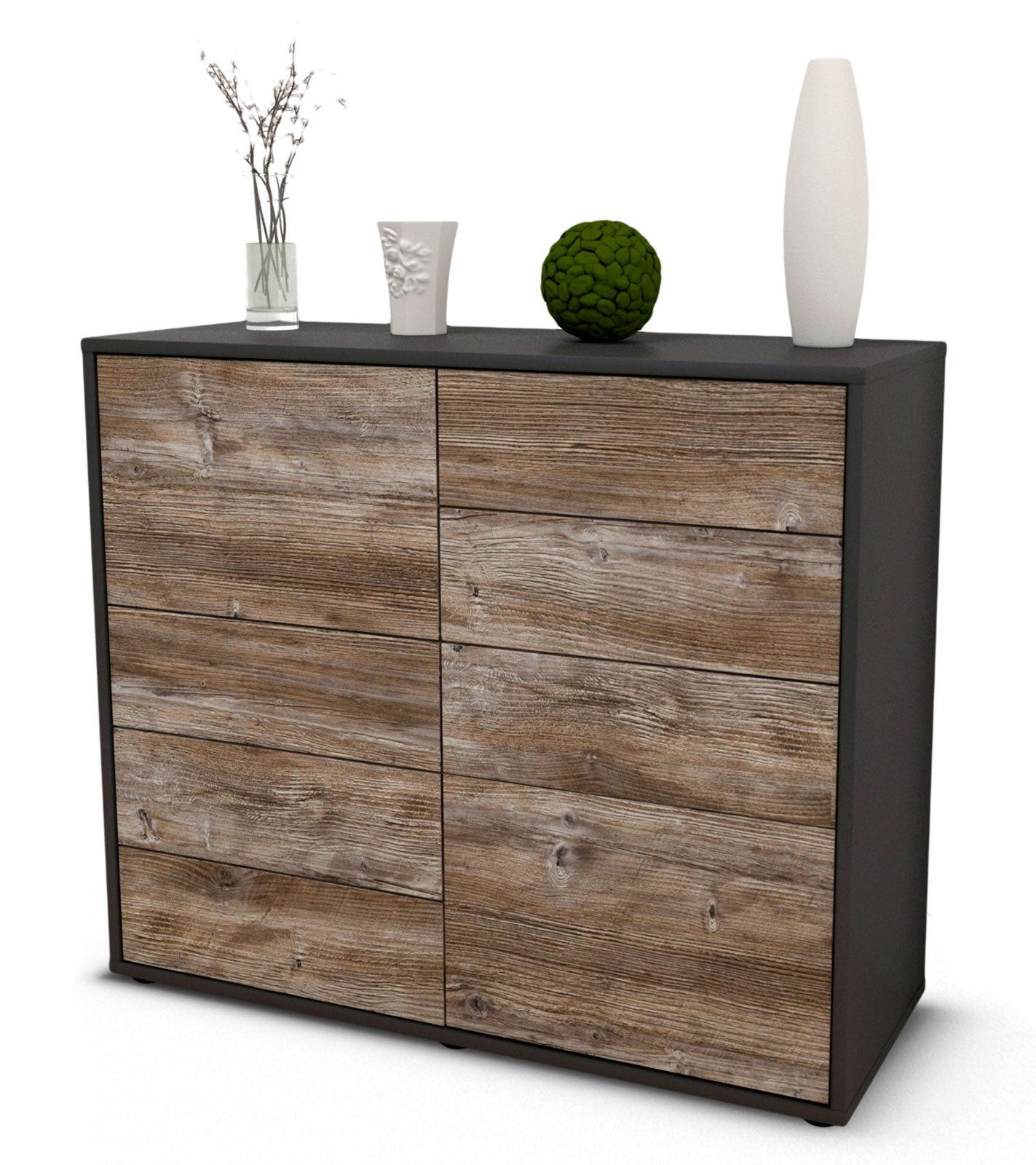 Sideboard - Clarissa - Design Holzdekor - Freistehend mit Push to open  92 cm Anthrazit