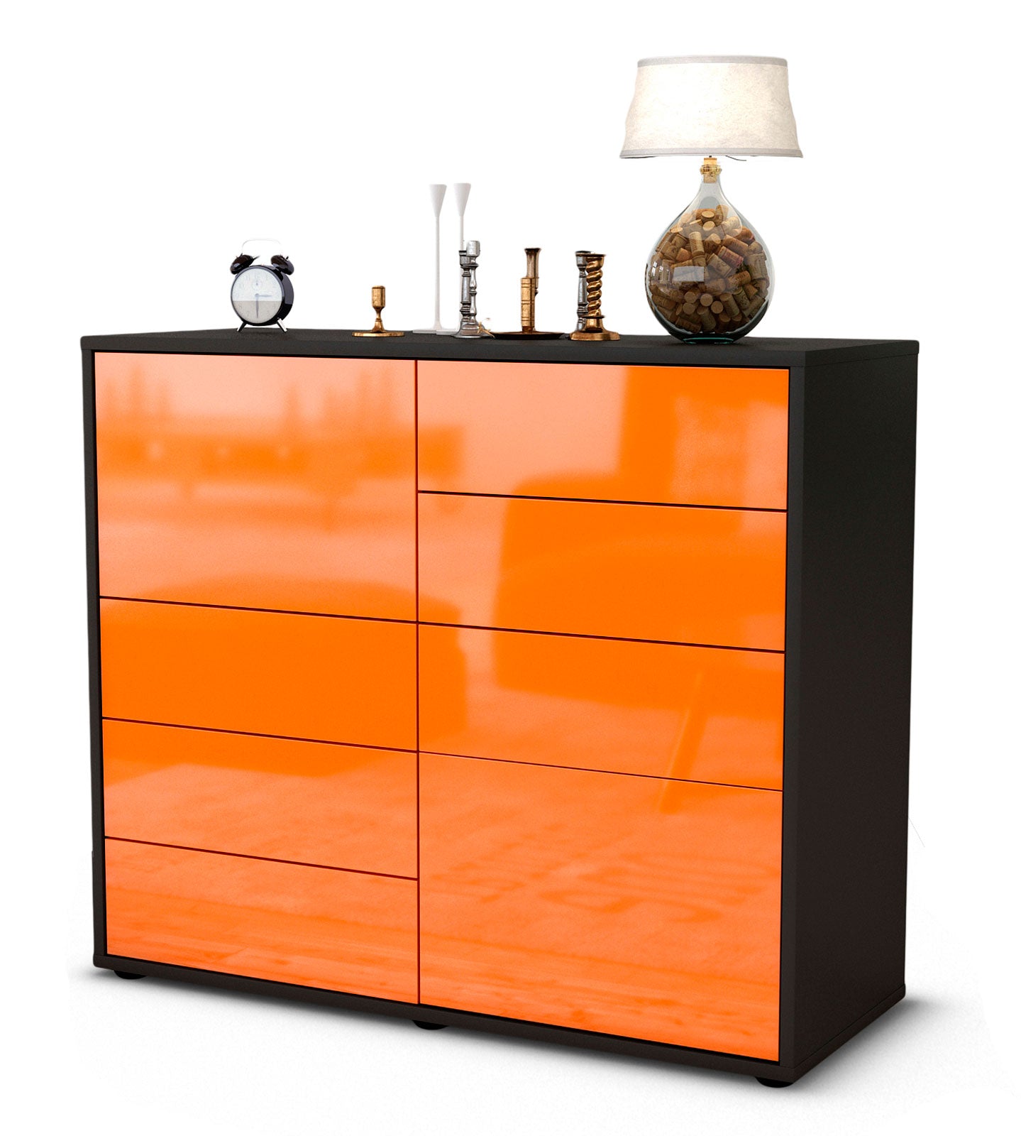 Sideboard - Clarissa - Design Hochglanz - Freistehend mit Push to open  92 cm Anthrazit