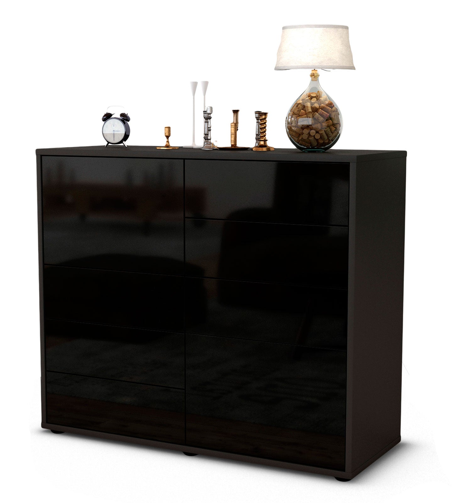 Sideboard - Clarissa - Design Hochglanz - Freistehend mit Push to open  92 cm Anthrazit