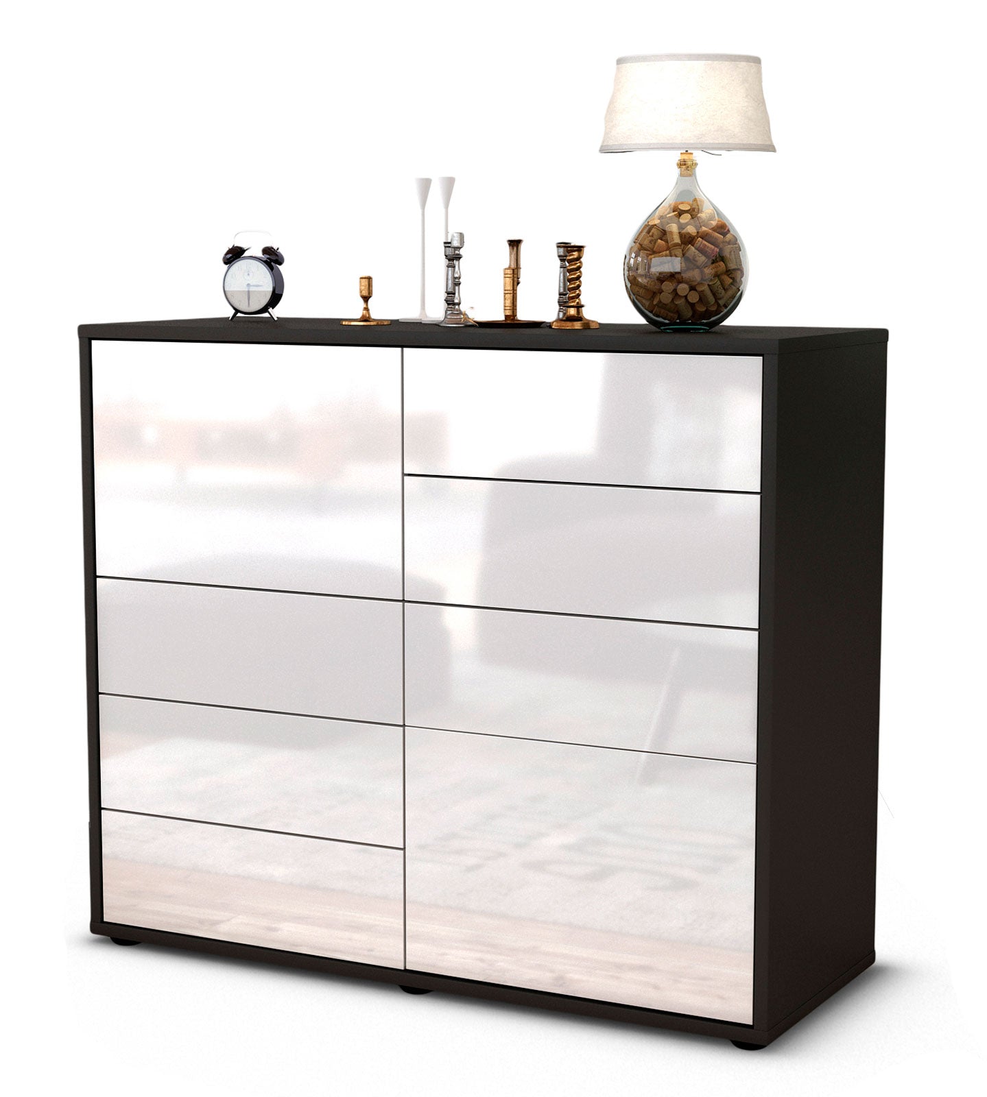 Sideboard - Clarissa - Design Hochglanz - Freistehend mit Push to open  92 cm Anthrazit