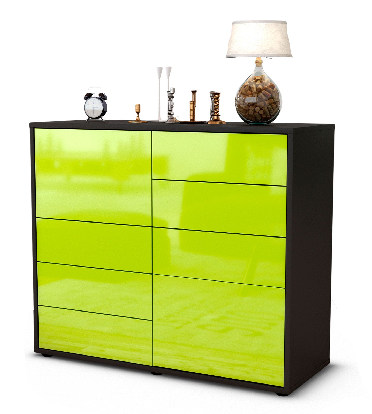 Sideboard - Clarissa - Design Hochglanz - Freistehend mit Push to open  92 cm Anthrazit