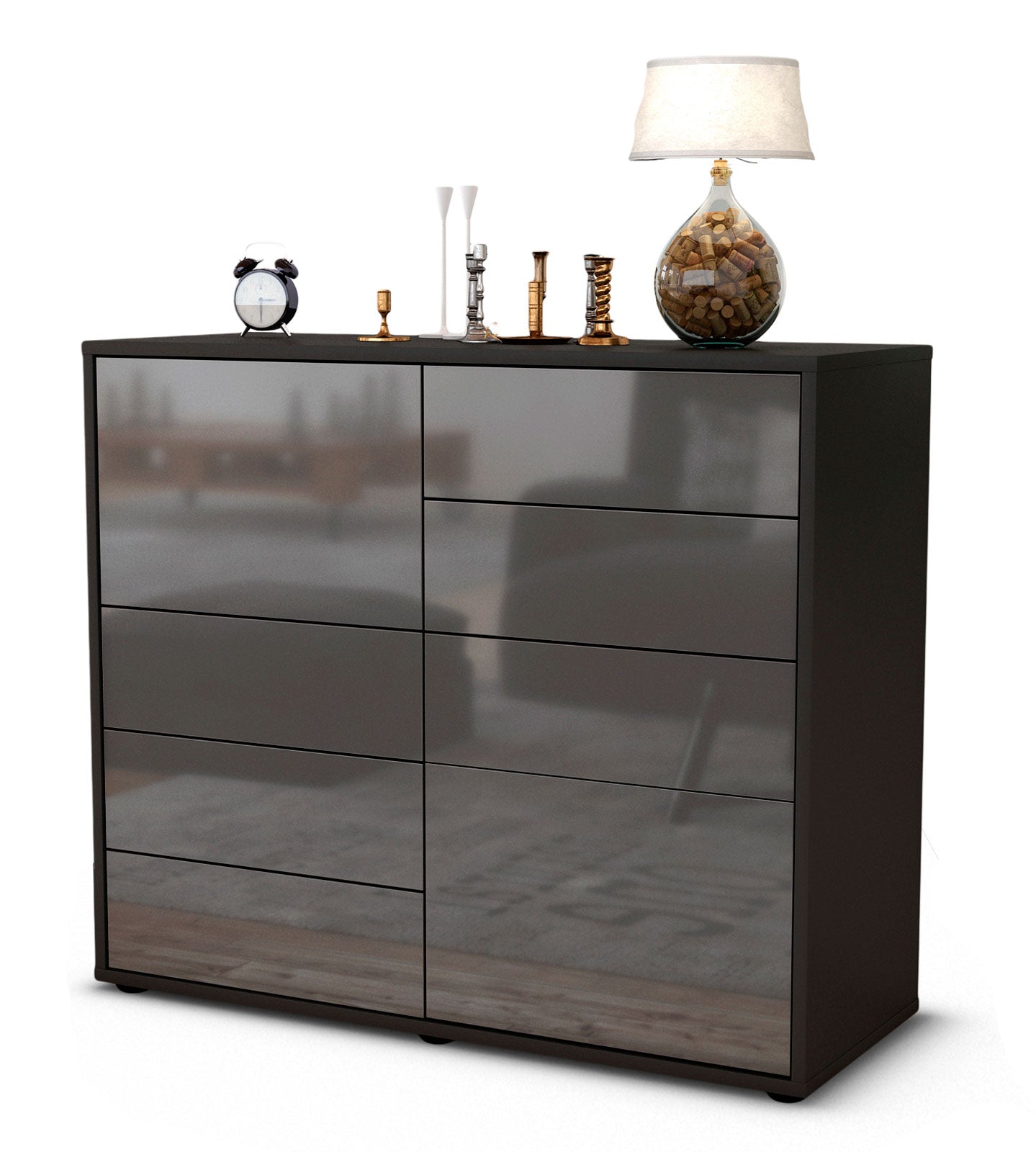 Sideboard - Clarissa - Design Hochglanz - Freistehend mit Push to open  92 cm Anthrazit