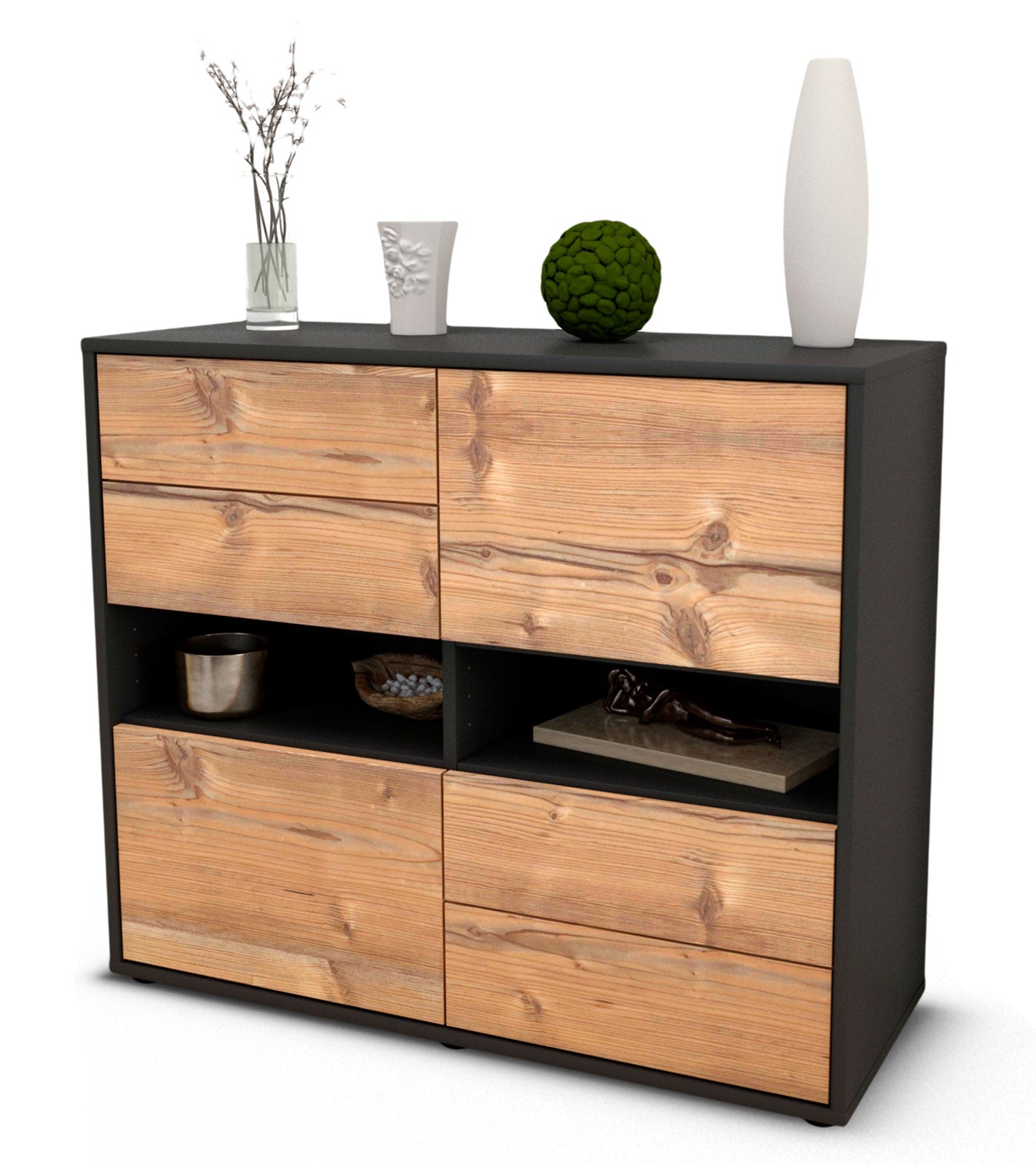 Sideboard - Claudia - Design Holzdekor - Freistehend mit Push to open  92 cm Anthrazit