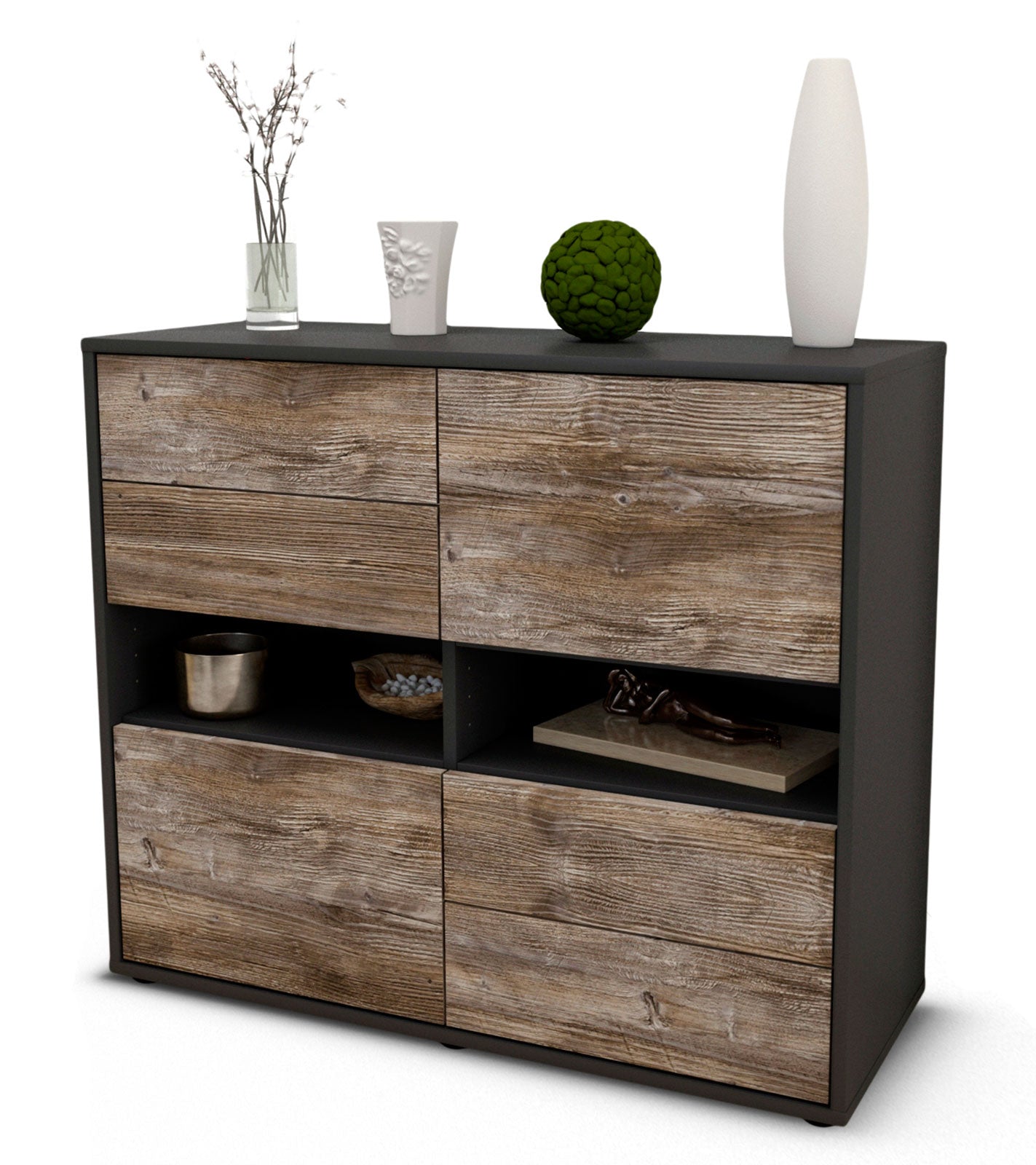 Sideboard - Claudia - Design Holzdekor - Freistehend mit Push to open  92 cm Anthrazit