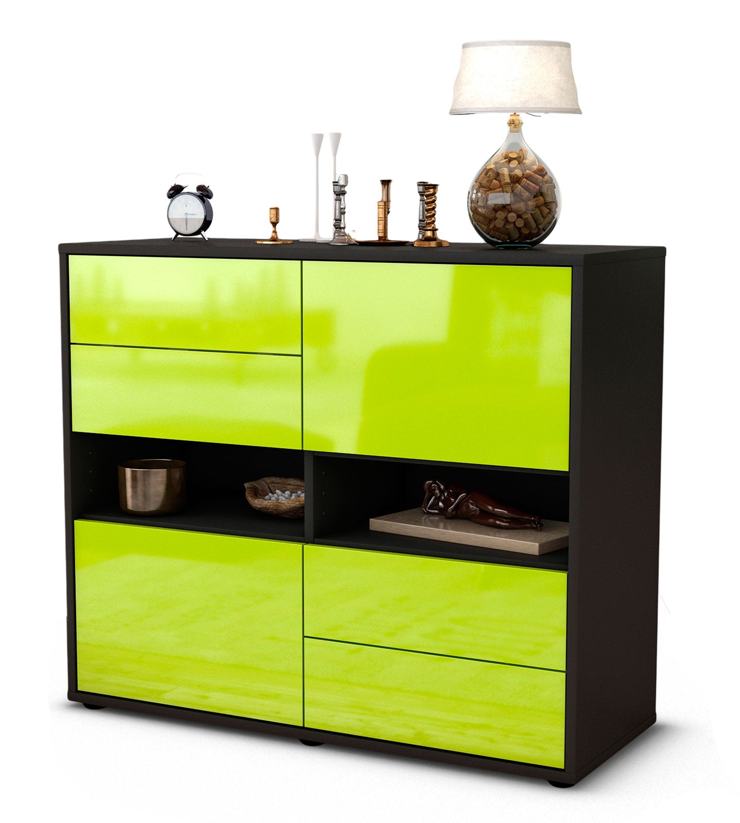 Sideboard - Claudia - Design Hochglanz - Freistehend mit Push to open  92 cm Anthrazit